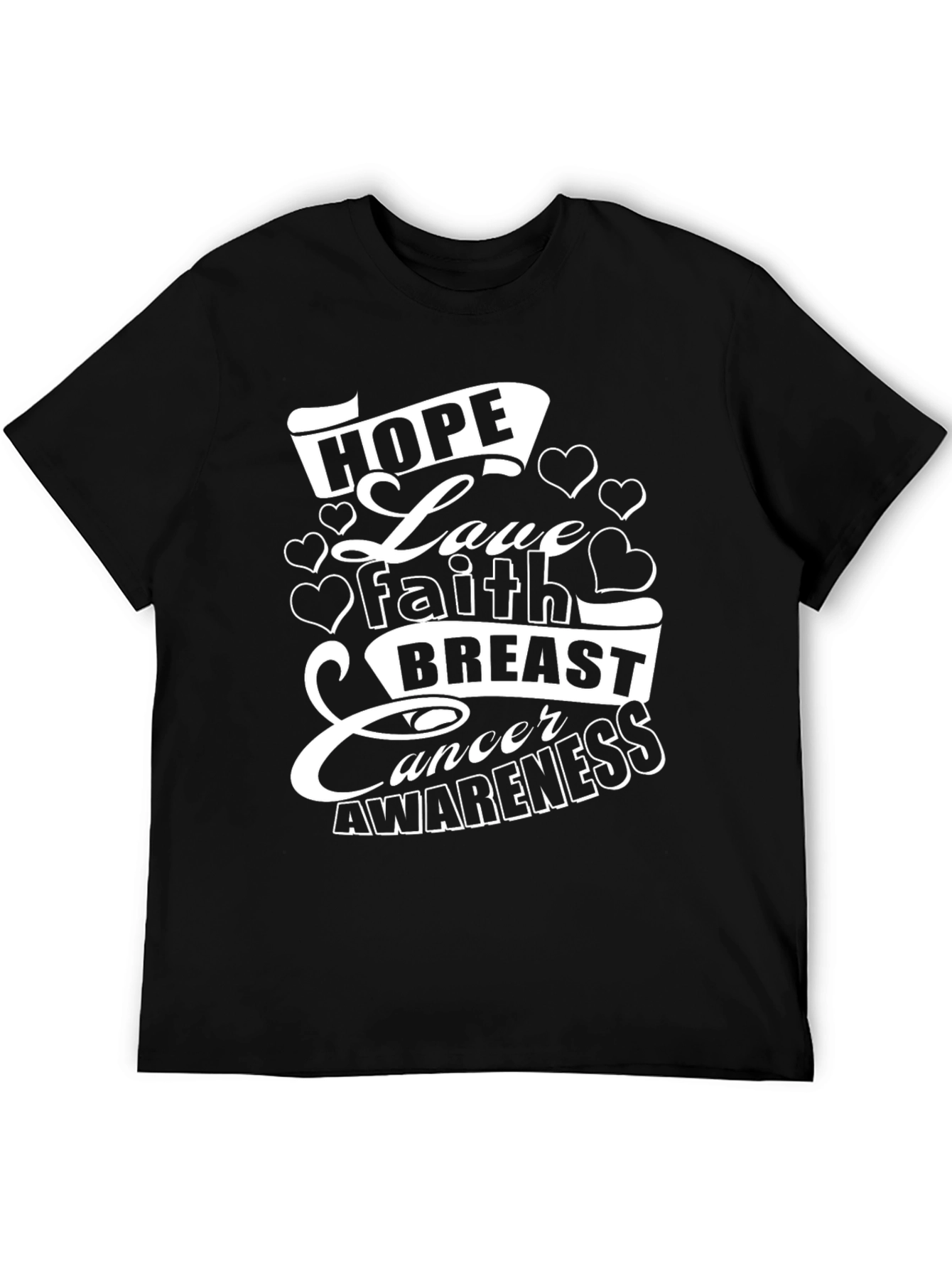 Hope Love Faith Breast Cancer Awareness Black T-Shirt