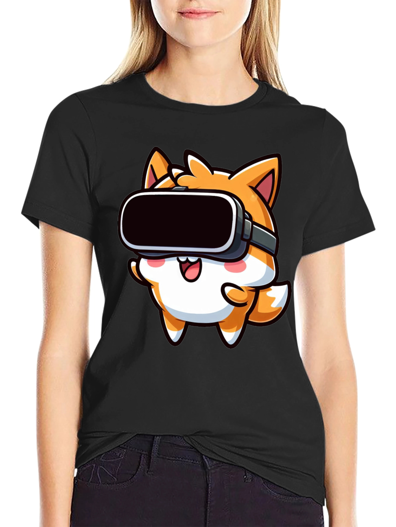 VR Fox Black T-Shirt - Cute Gamer Tee