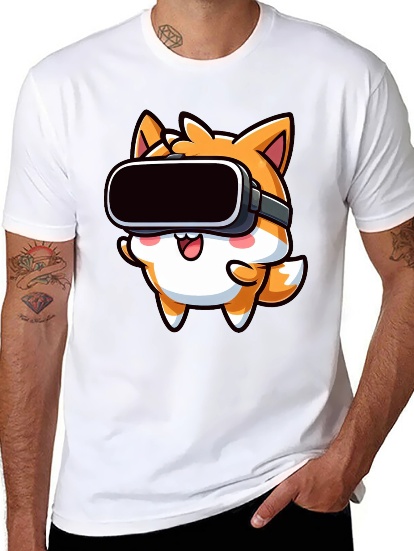 VR Fox Black T-Shirt - Cute Gamer Tee