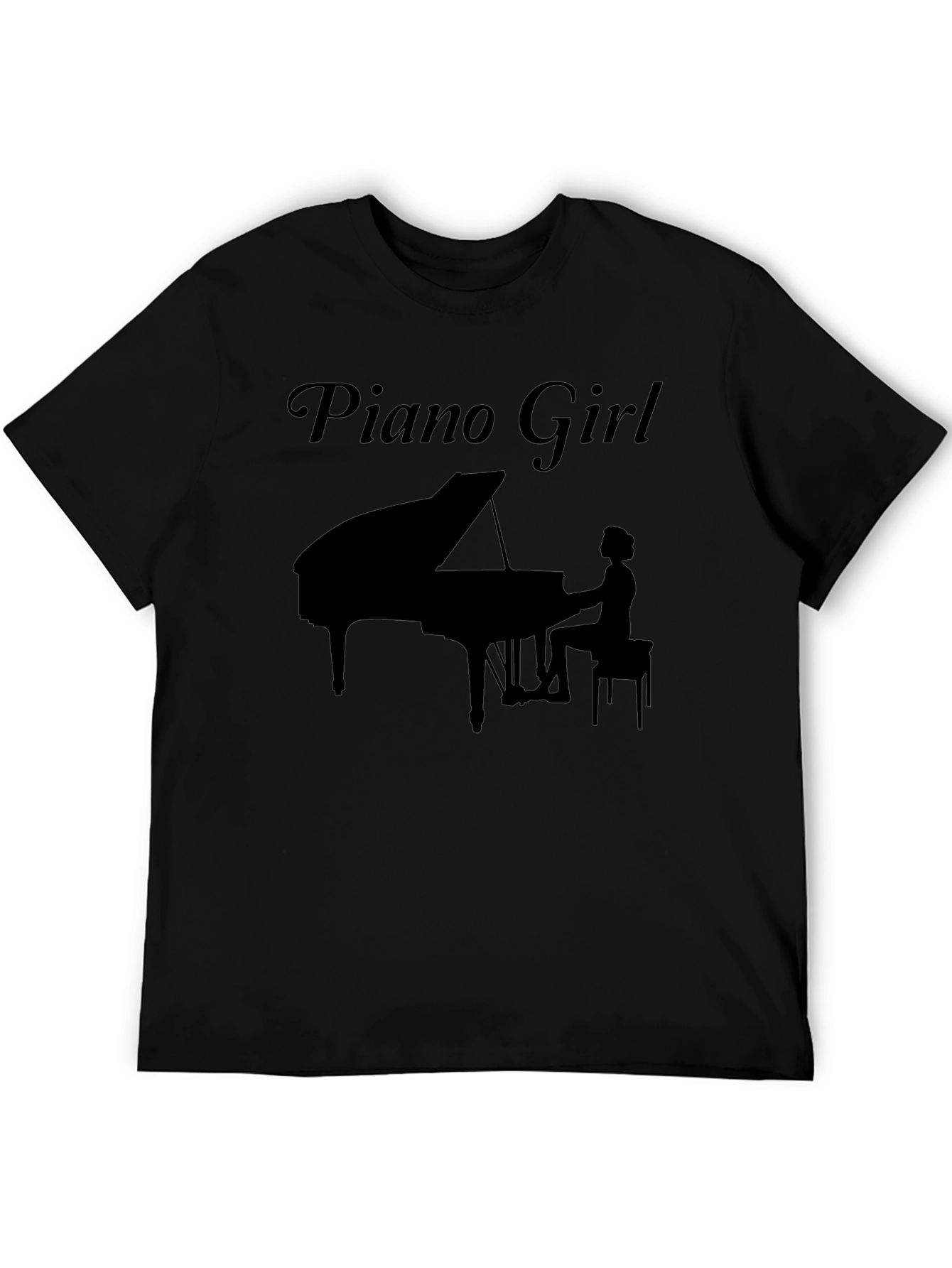 Piano Girl Graphic Tee - Black Cotton T-Shirt