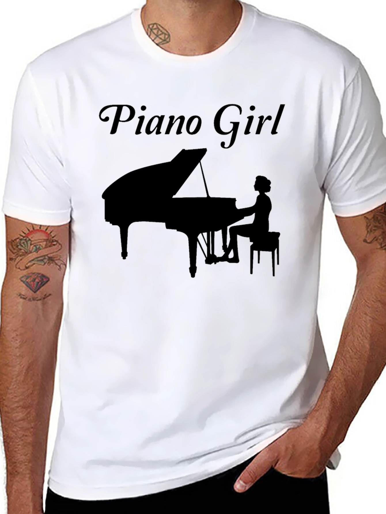 Piano Girl Graphic Tee - Black Cotton T-Shirt