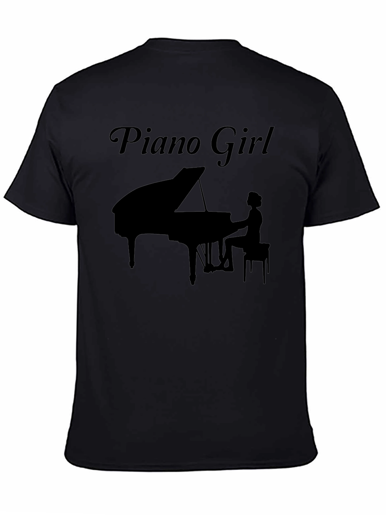 Piano Girl Graphic Tee - Black Cotton T-Shirt