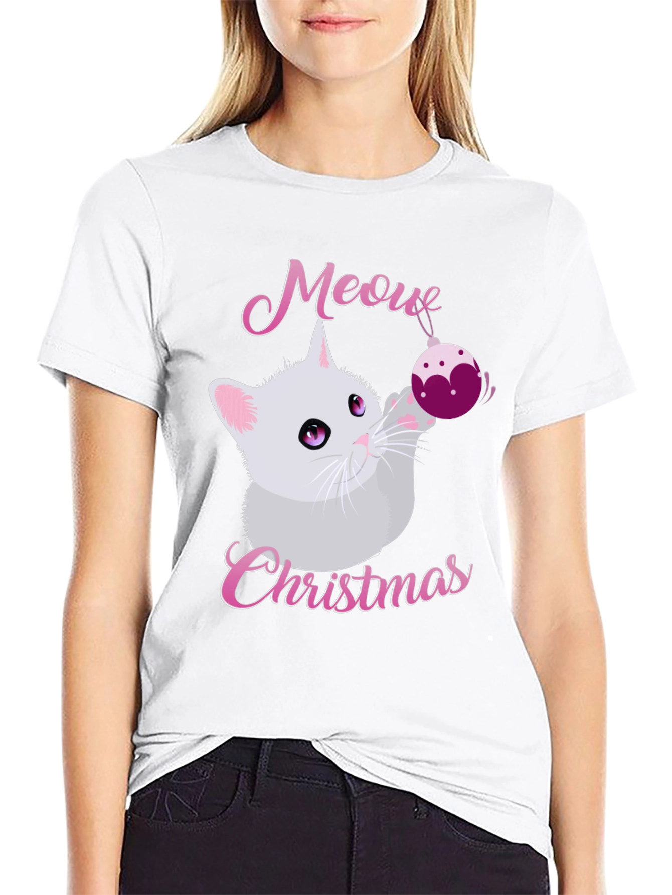 Meow Christmas Graphic Tee - Holiday Kitten Shirt