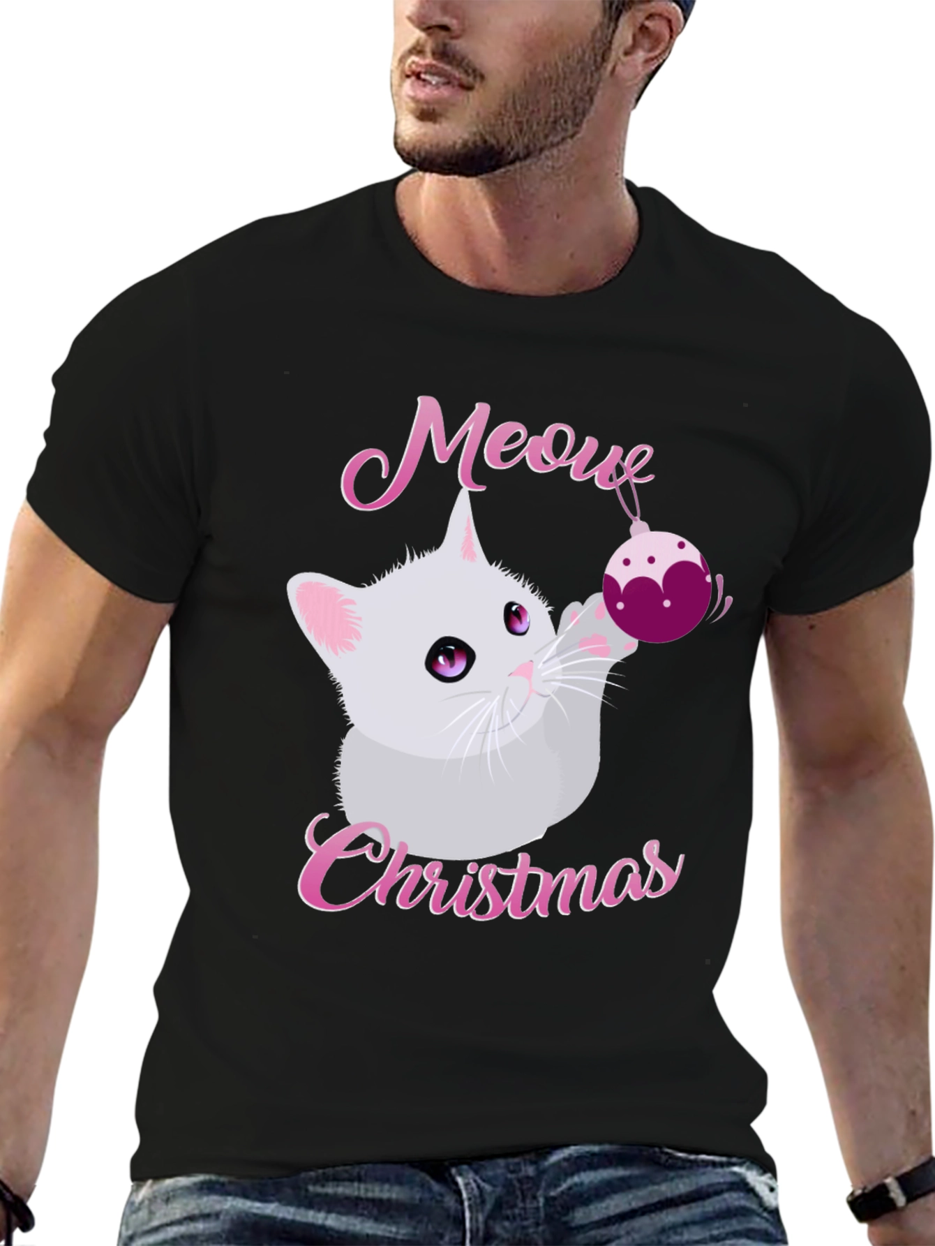 Meow Christmas Graphic Tee - Holiday Kitten Shirt