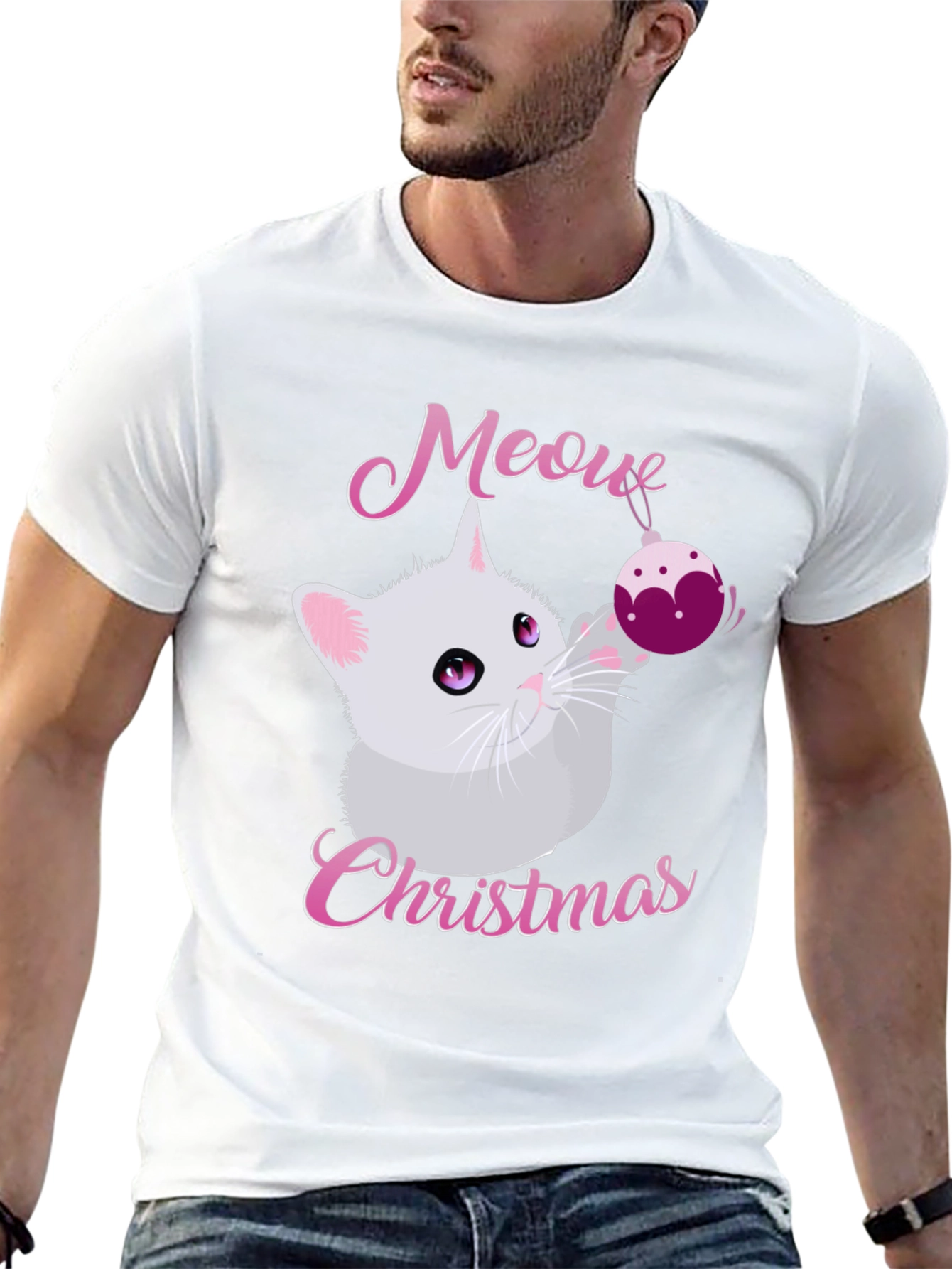 Meow Christmas Graphic Tee - Holiday Kitten Shirt