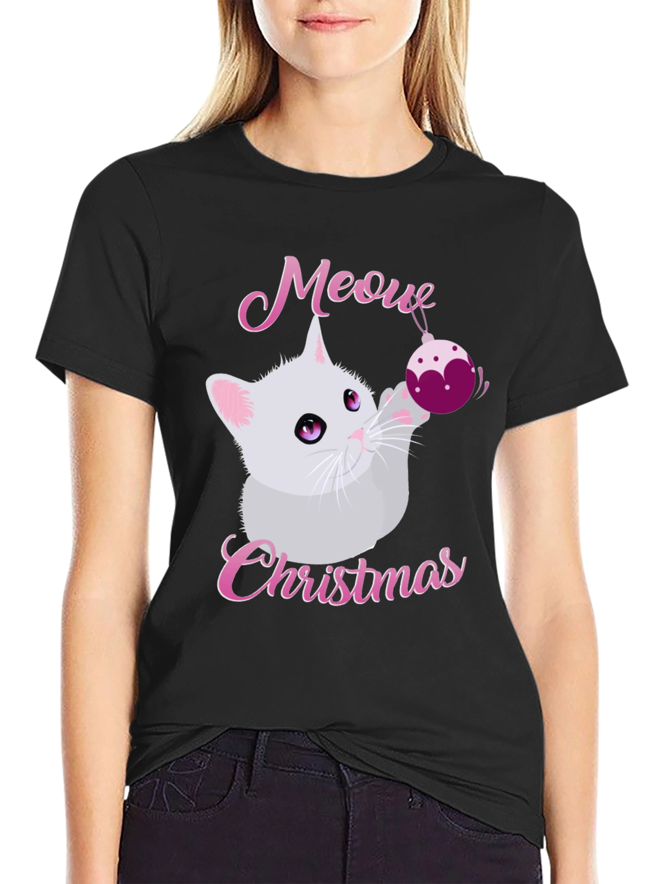 Meow Christmas Graphic Tee - Holiday Kitten Shirt