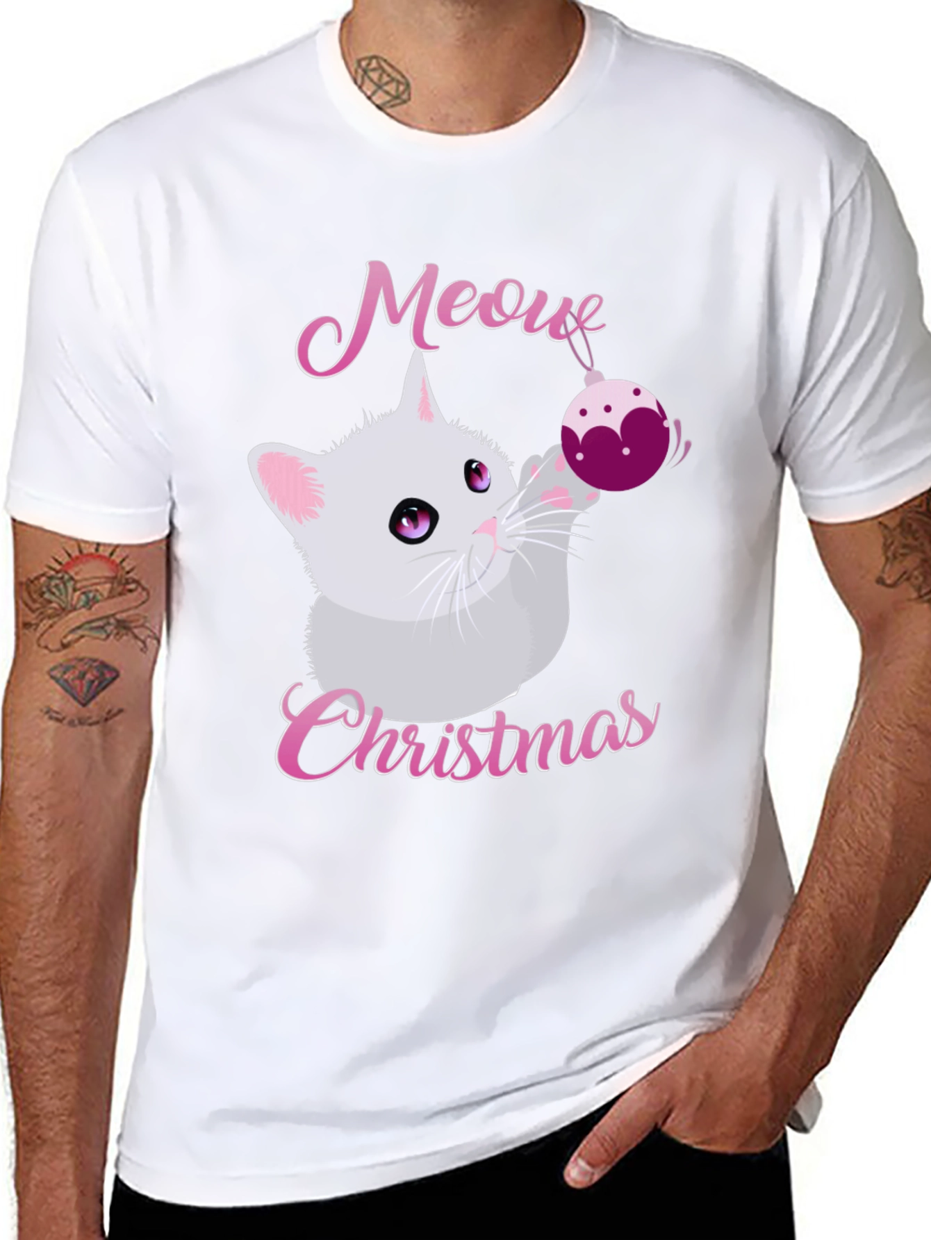 Meow Christmas Graphic Tee - Holiday Kitten Shirt