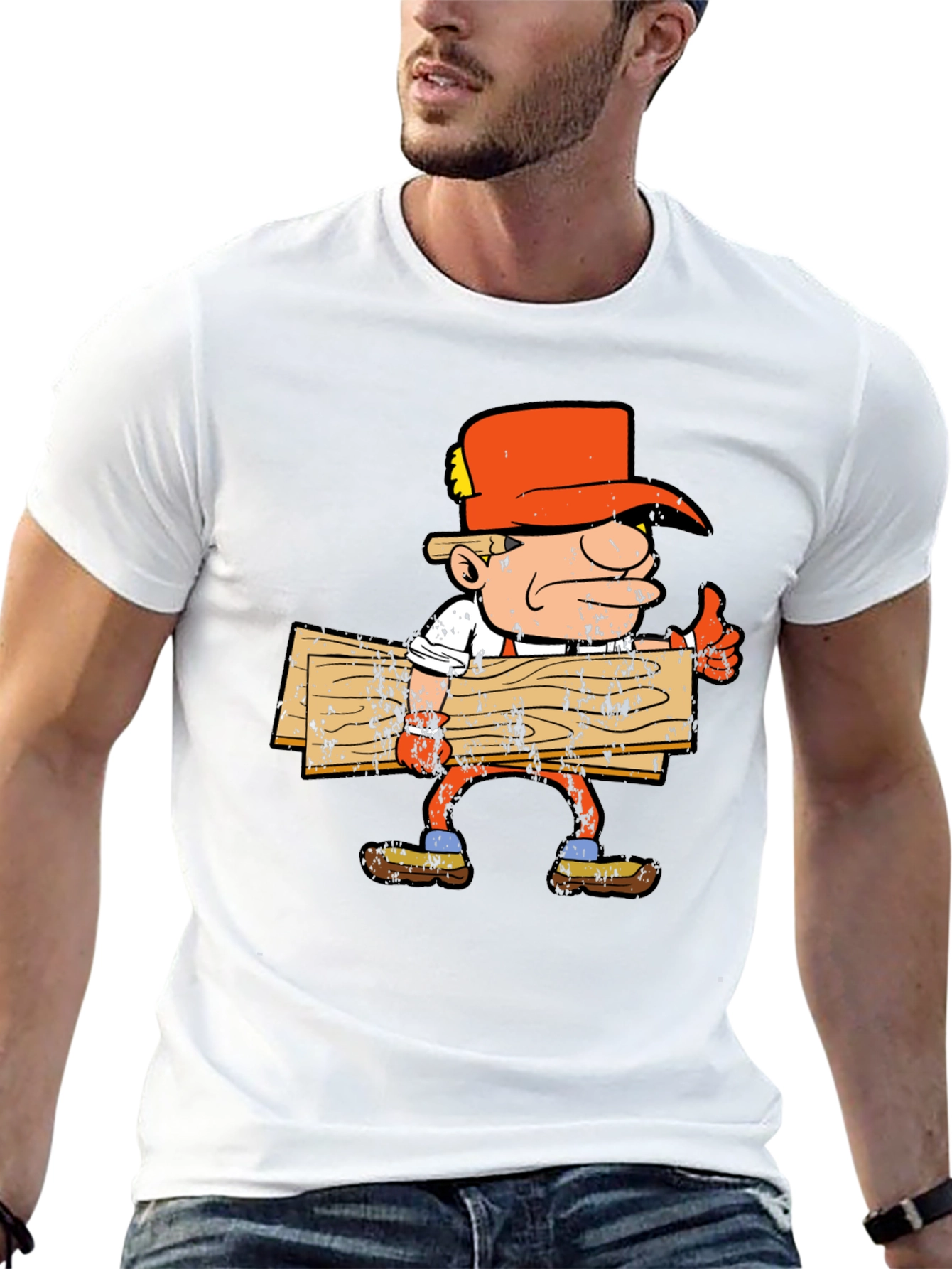 Cartoon Lumberjack Graphic Tee - Black Cotton Shirt