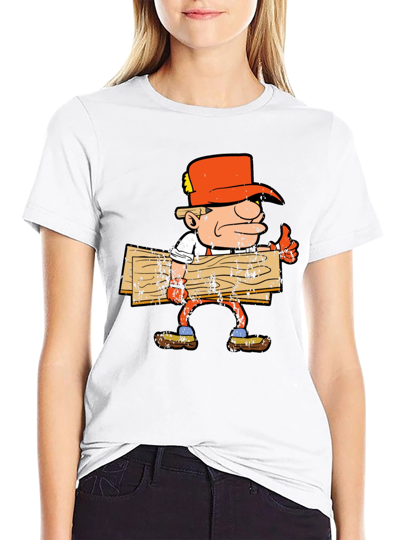 Cartoon Lumberjack Graphic Tee - Black Cotton Shirt