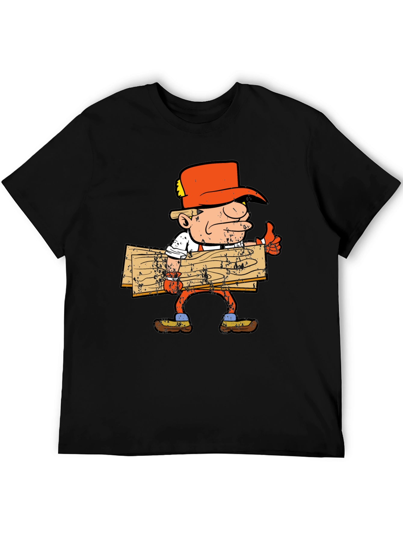 Cartoon Lumberjack Graphic Tee - Black Cotton Shirt