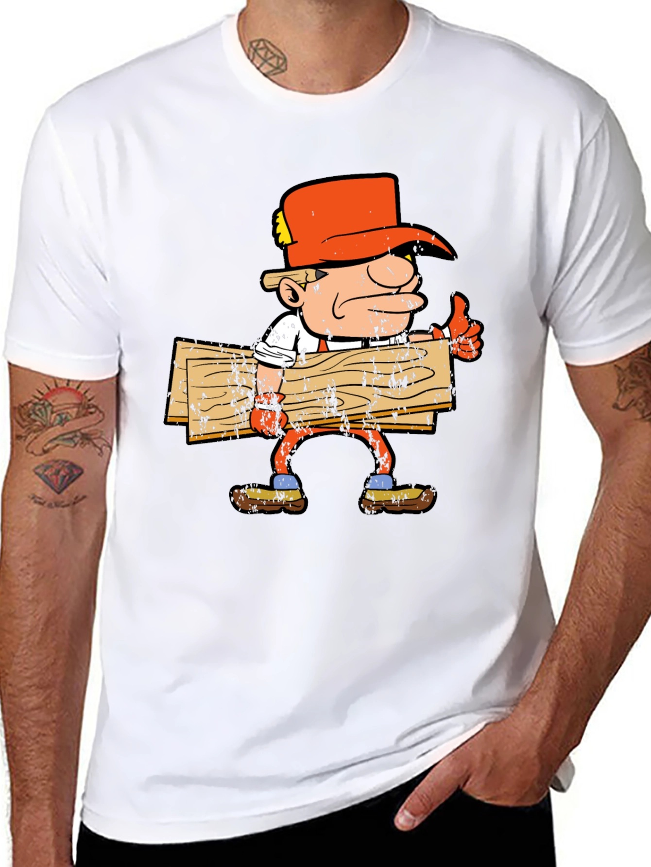 Cartoon Lumberjack Graphic Tee - Black Cotton Shirt