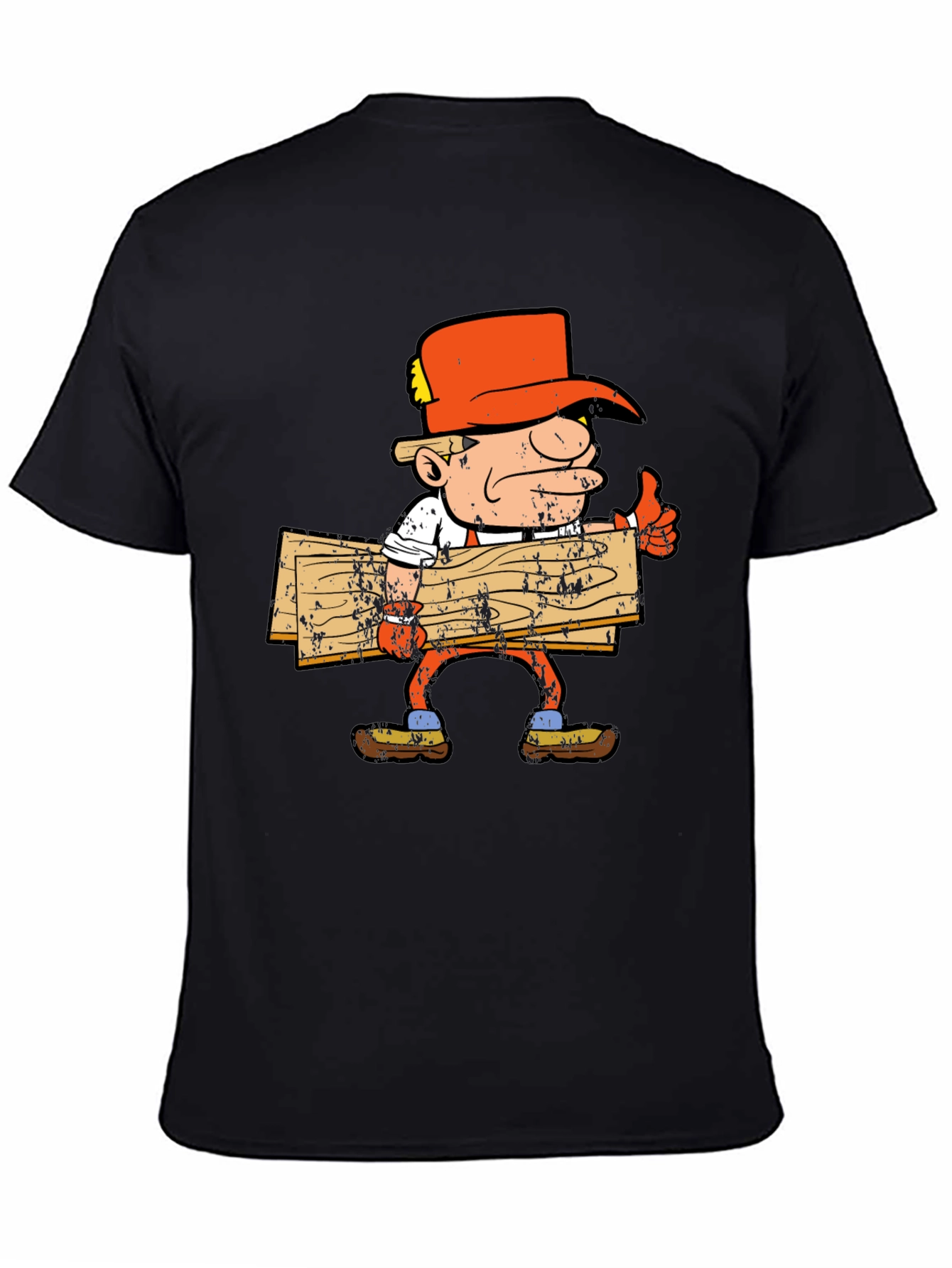 Cartoon Lumberjack Graphic Tee - Black Cotton Shirt
