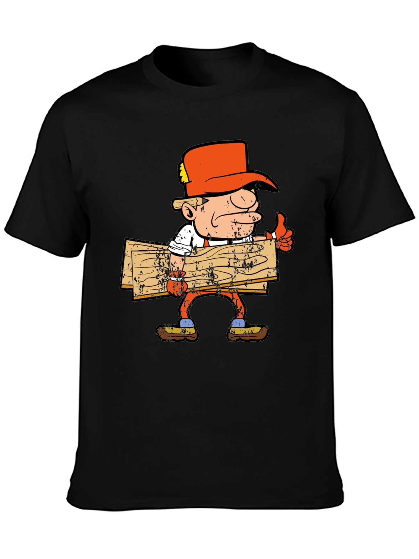Cartoon Lumberjack Graphic Tee - Black Cotton Shirt
