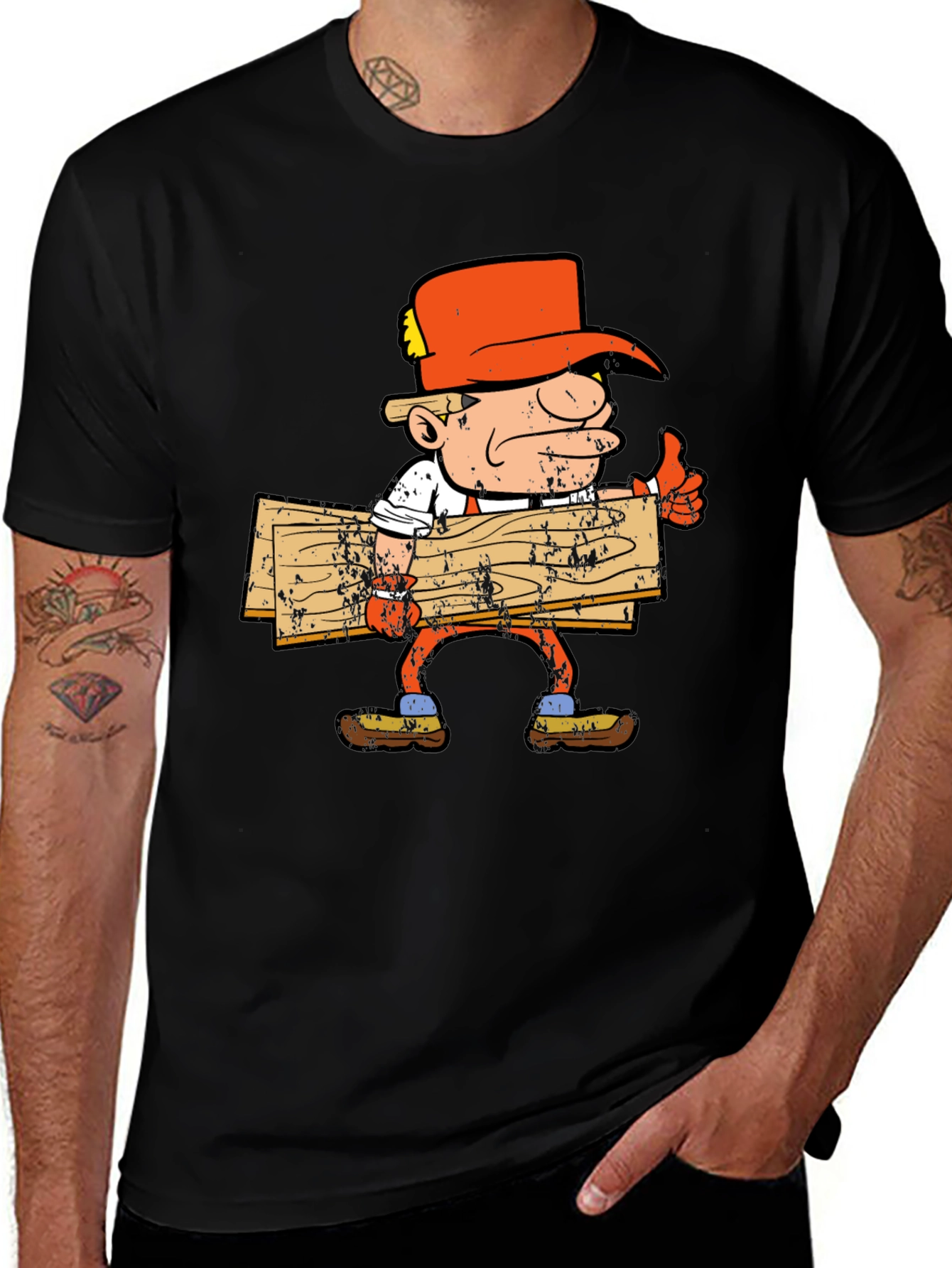 Cartoon Lumberjack Graphic Tee - Black Cotton Shirt