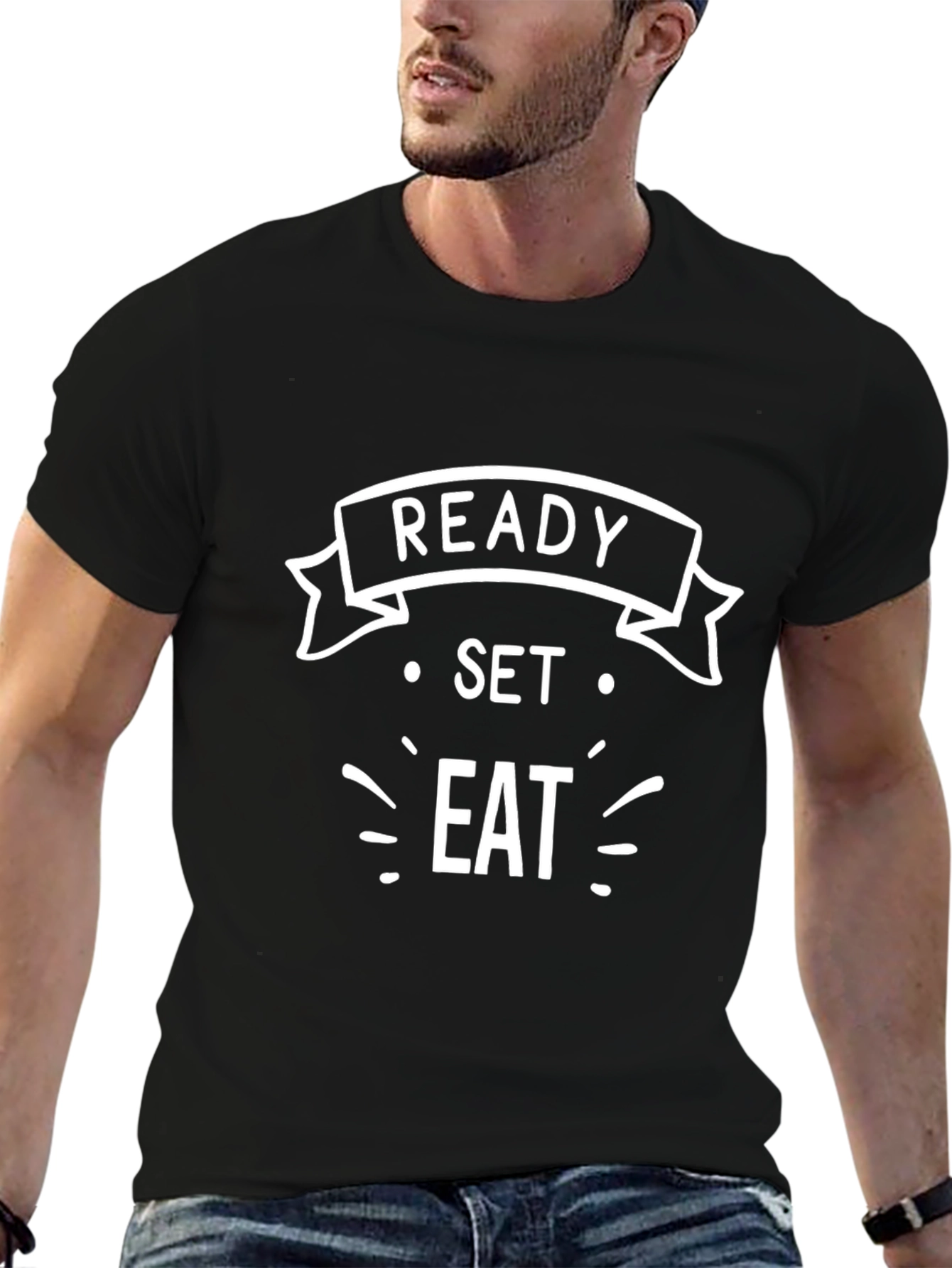 Ready Set Eat Funny Graphic Tee - Black