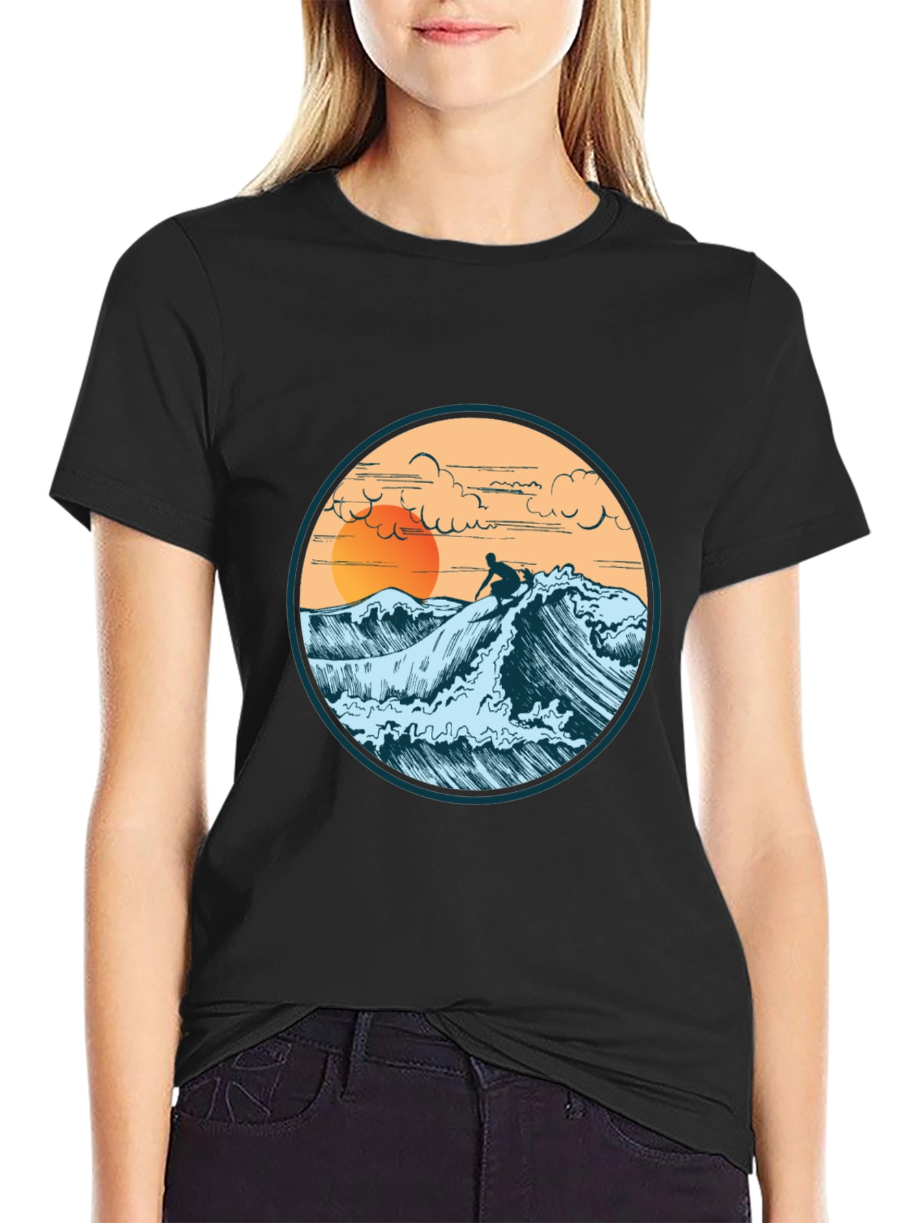 Surfer Graphic Tee - Sunset Wave Design