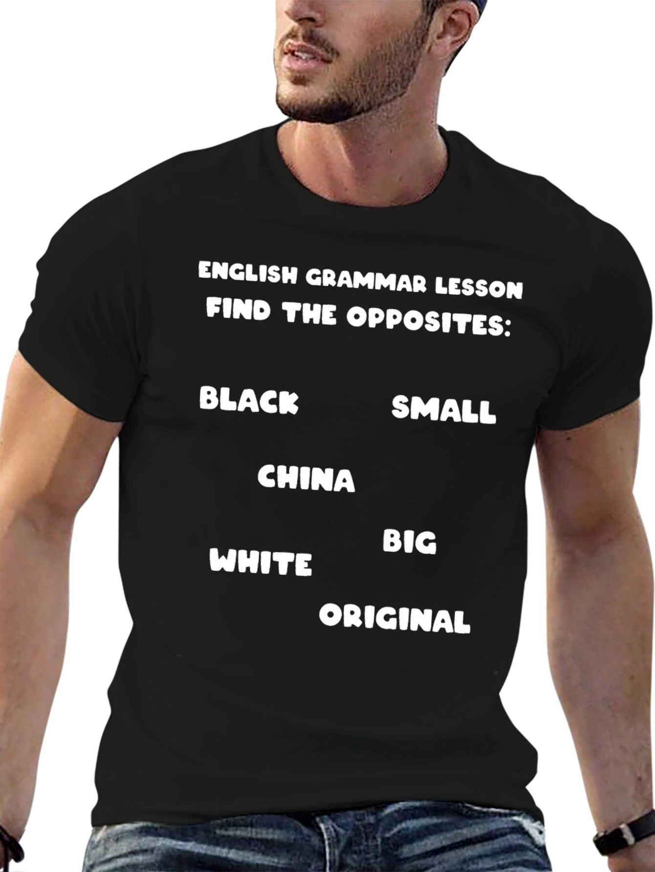 English Grammar Lesson Find The Opposites Black T-Shirt