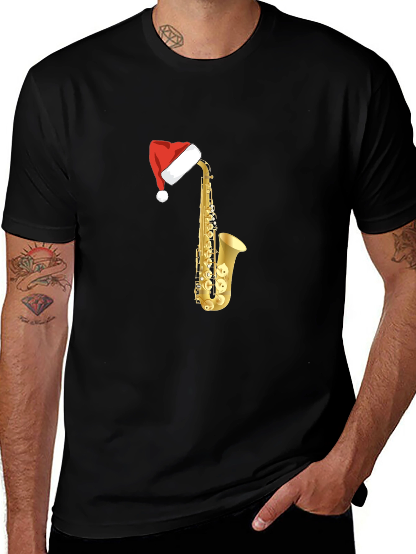 Saxophone Santa Hat T-Shirt