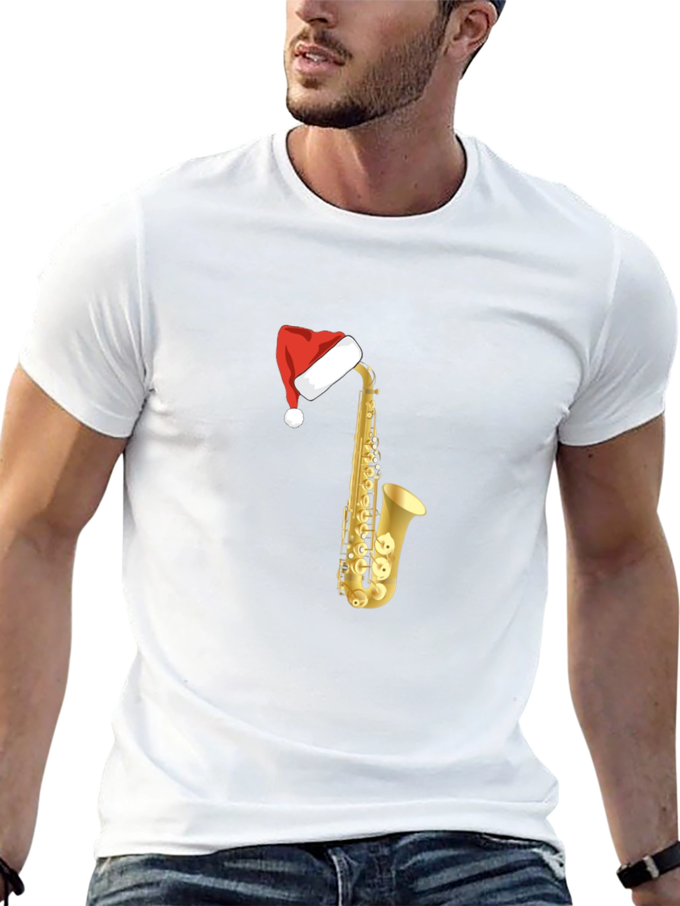 Saxophone Santa Hat T-Shirt