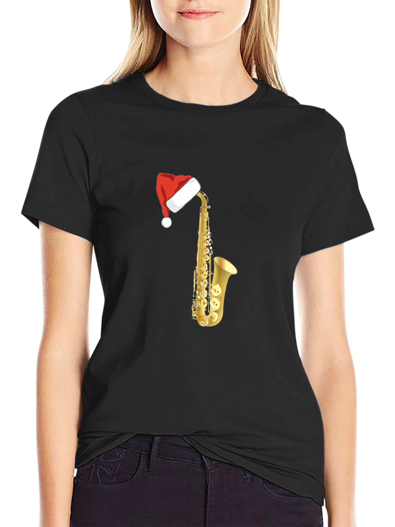 Saxophone Santa Hat T-Shirt
