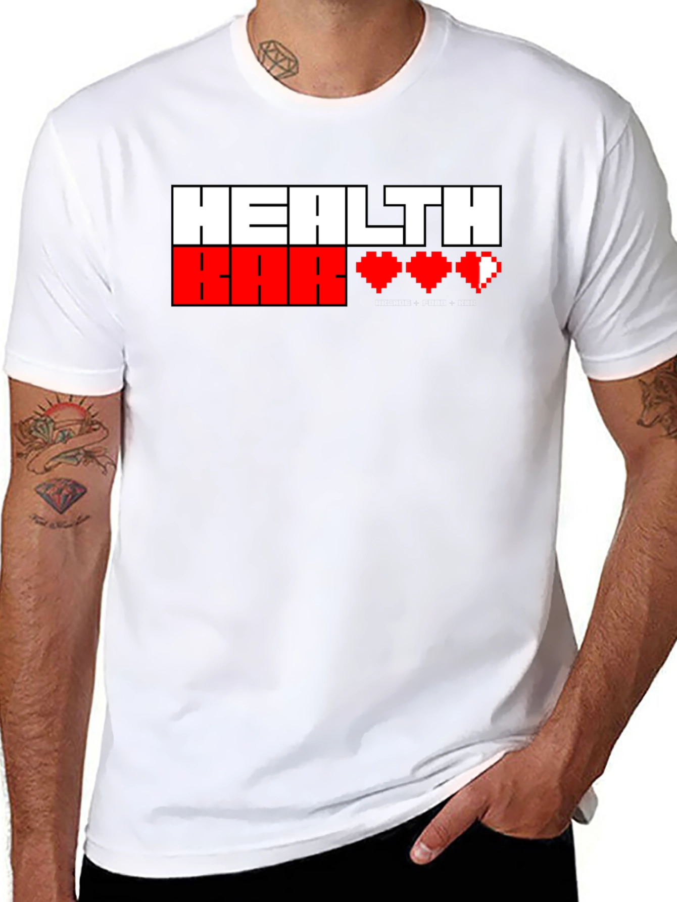 Gamer Health Bar T-Shirt - Pixel Heart Design