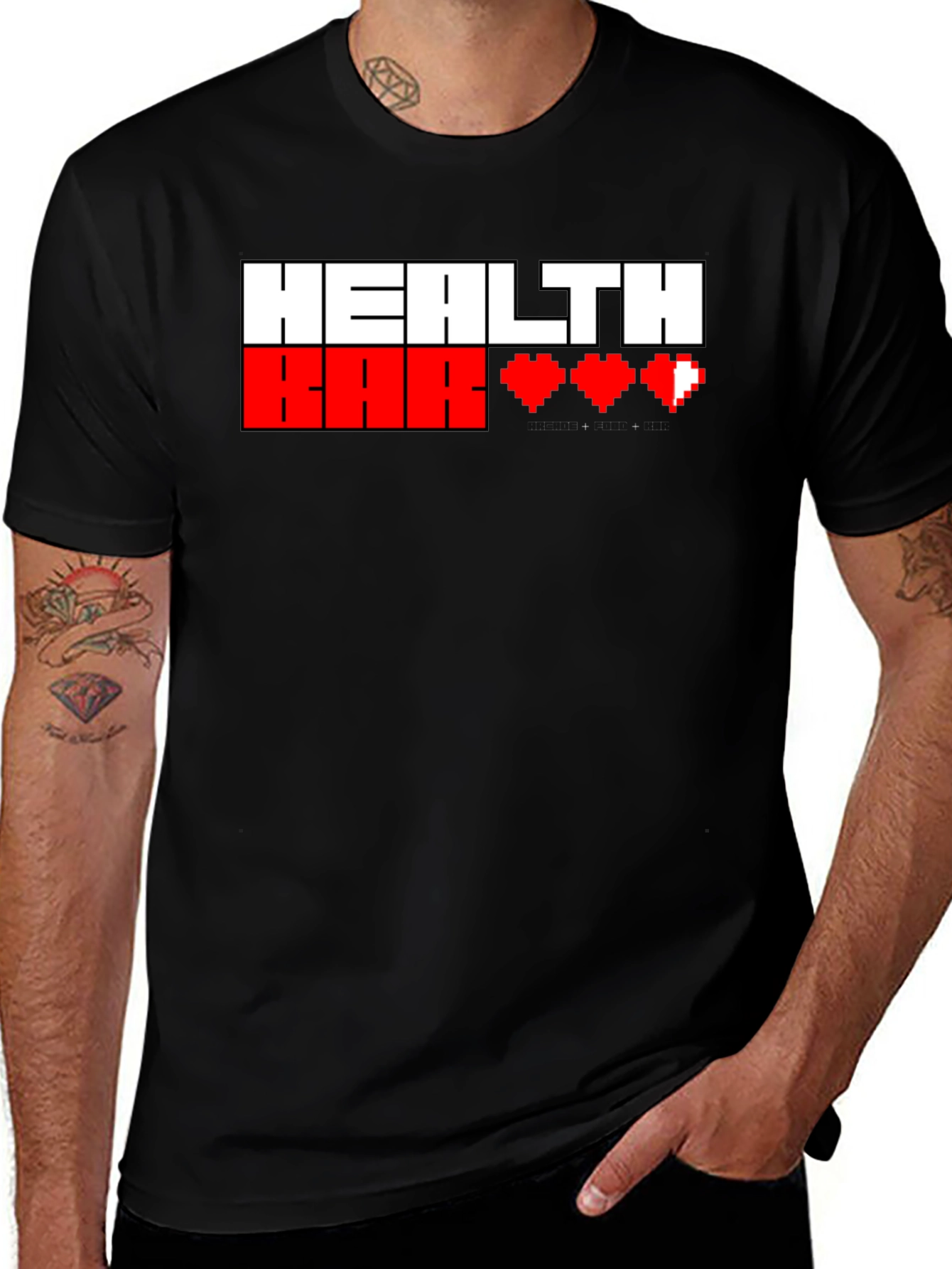 Gamer Health Bar T-Shirt - Pixel Heart Design