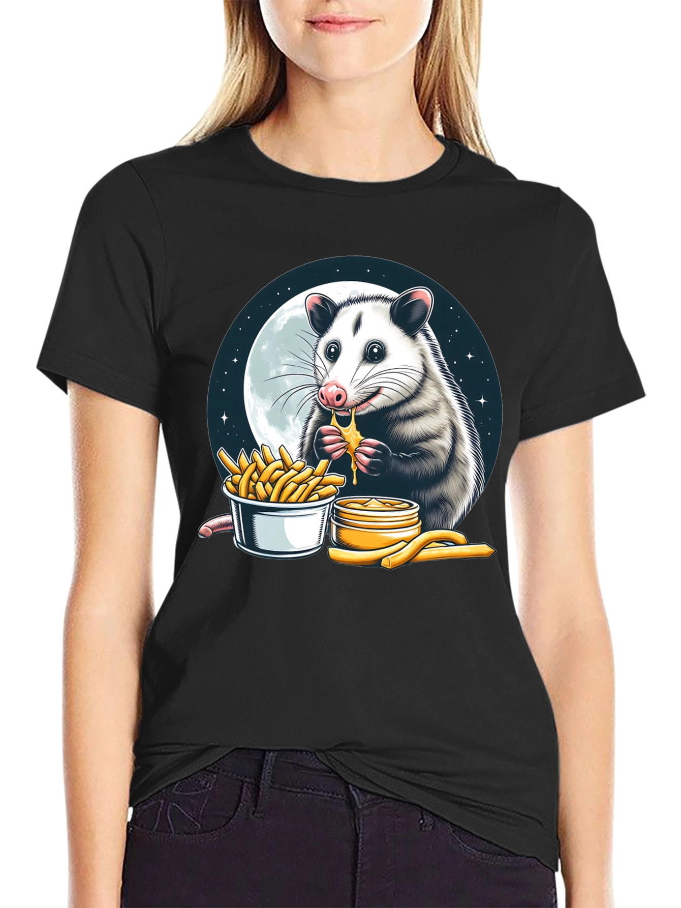 Opossum Eating Cheese Fries Graphic Tee