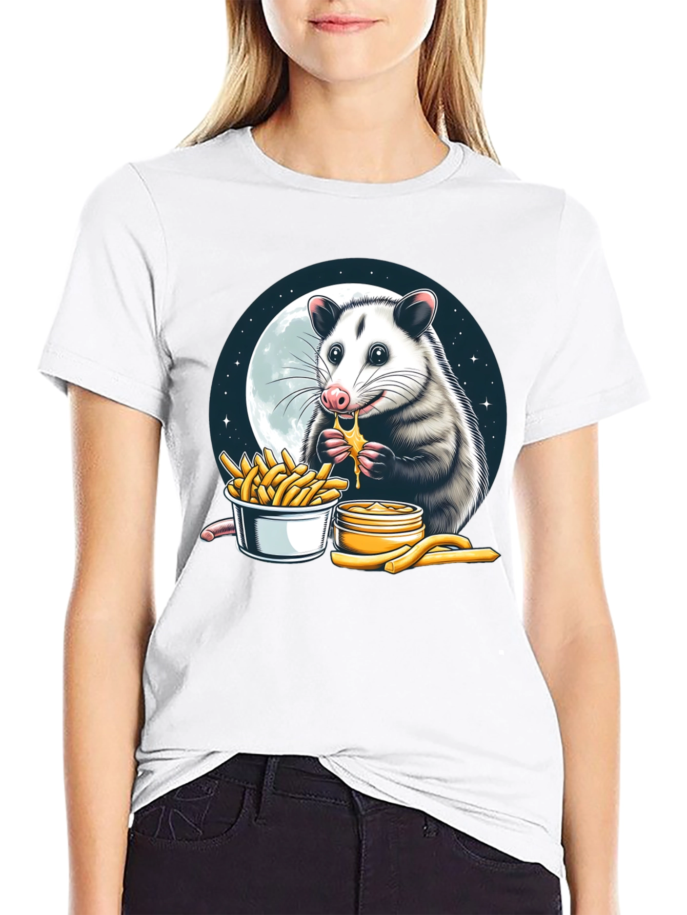 Opossum Eating Cheese Fries Graphic Tee