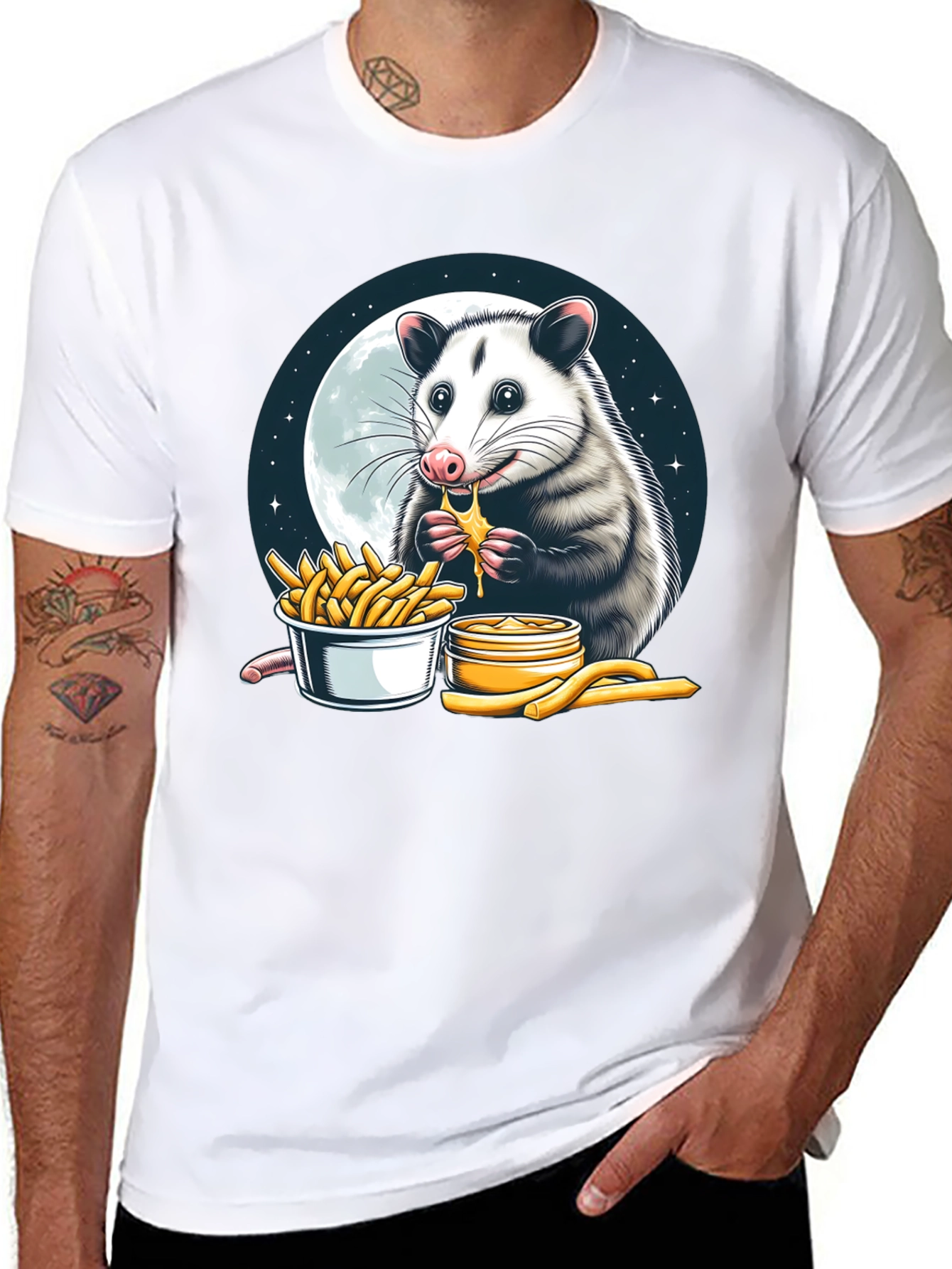 Opossum Eating Cheese Fries Graphic Tee