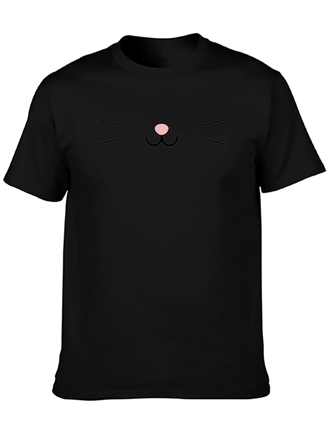 Minimalist Cat Face Graphic Tee - Black