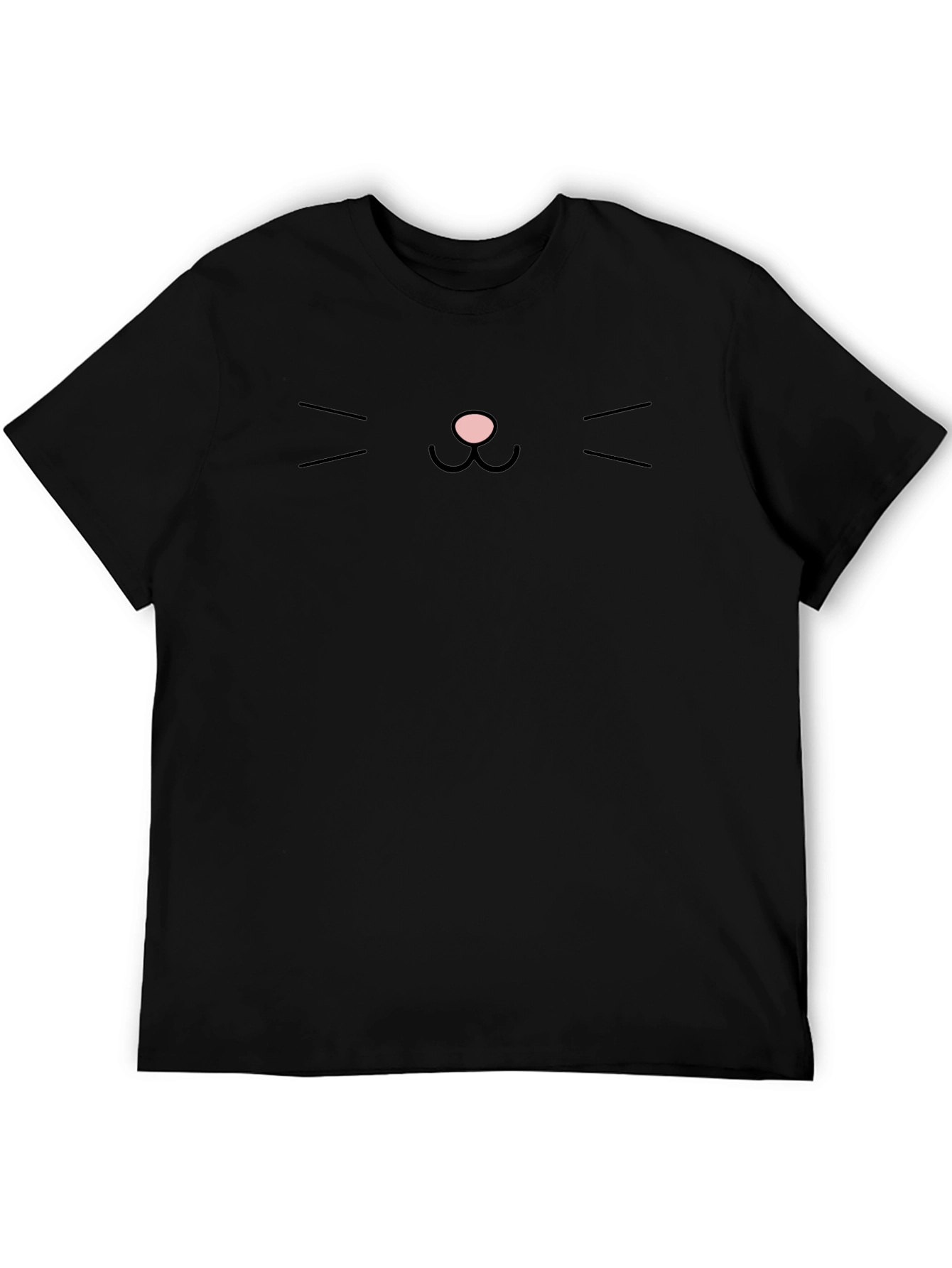 Minimalist Cat Face Graphic Tee - Black