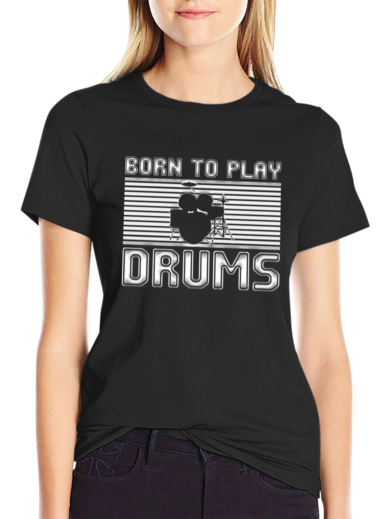 Born to Play Drums Black Graphic T-Shirt