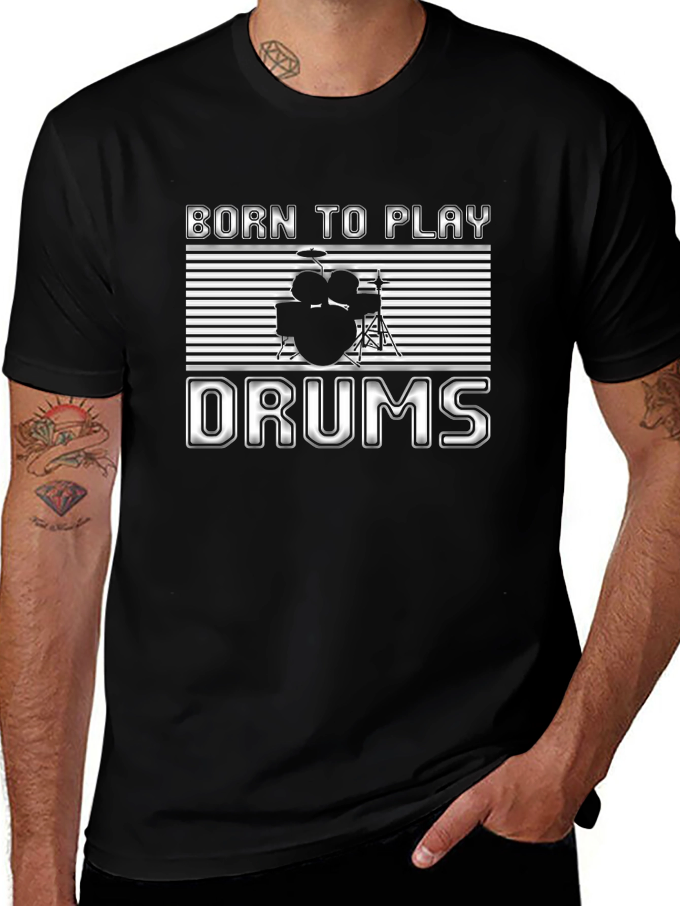 Born to Play Drums Black Graphic T-Shirt