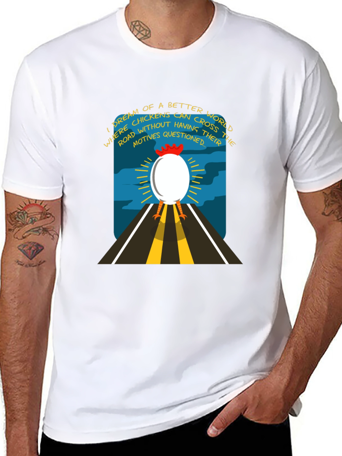 Funny Chicken Crossing Road Graphic T-Shirt