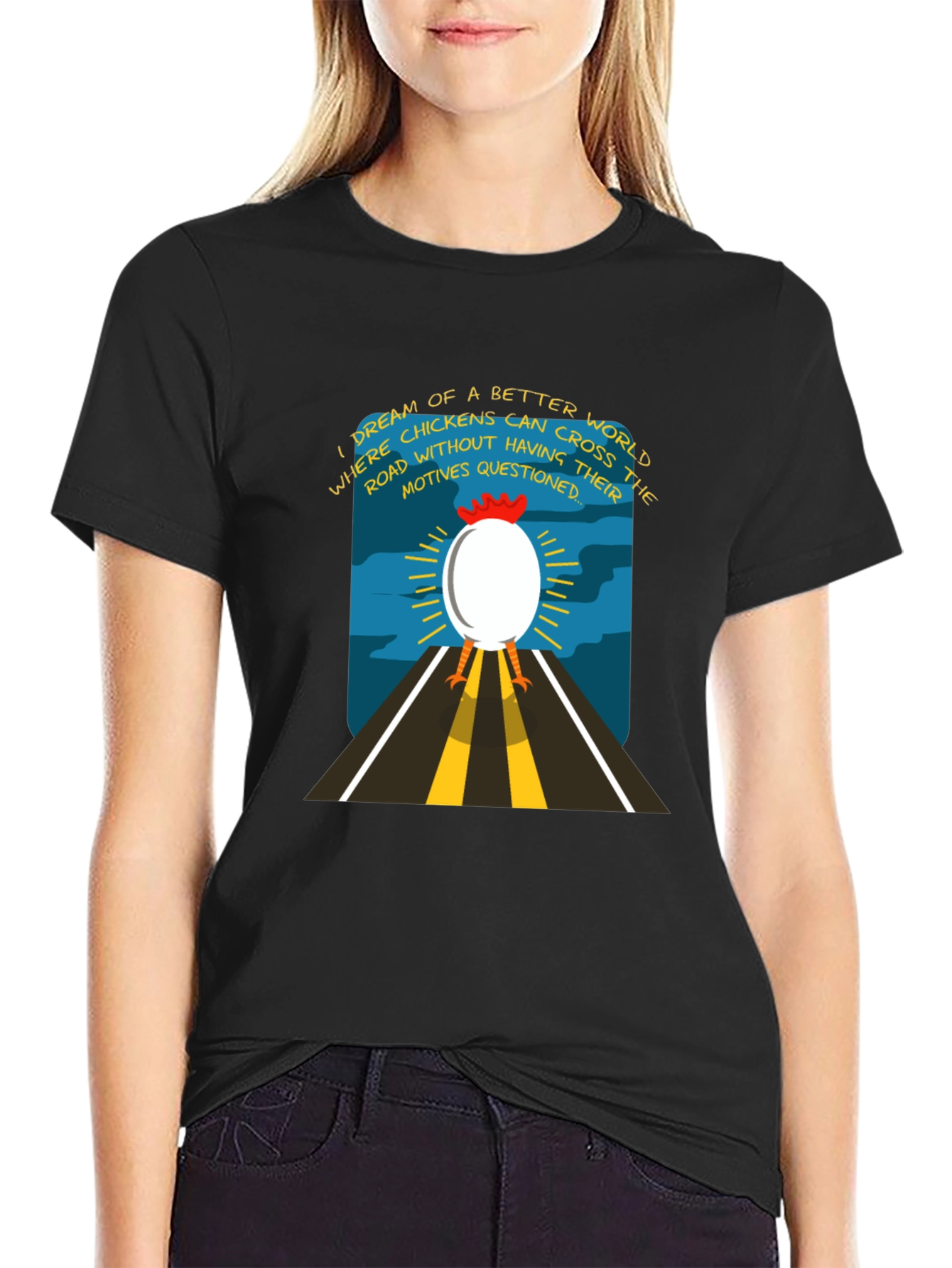 Funny Chicken Crossing Road Graphic T-Shirt