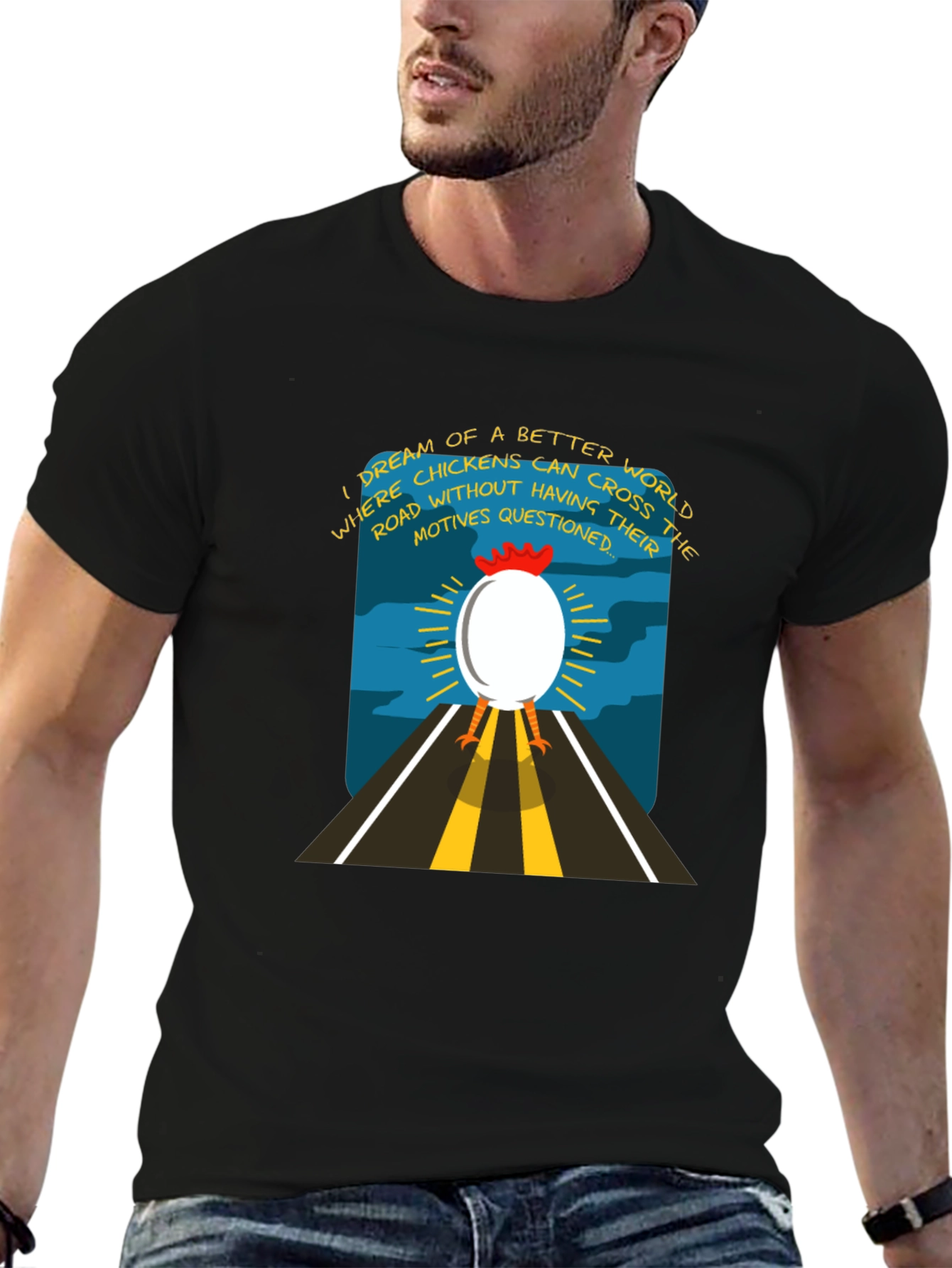 Funny Chicken Crossing Road Graphic T-Shirt