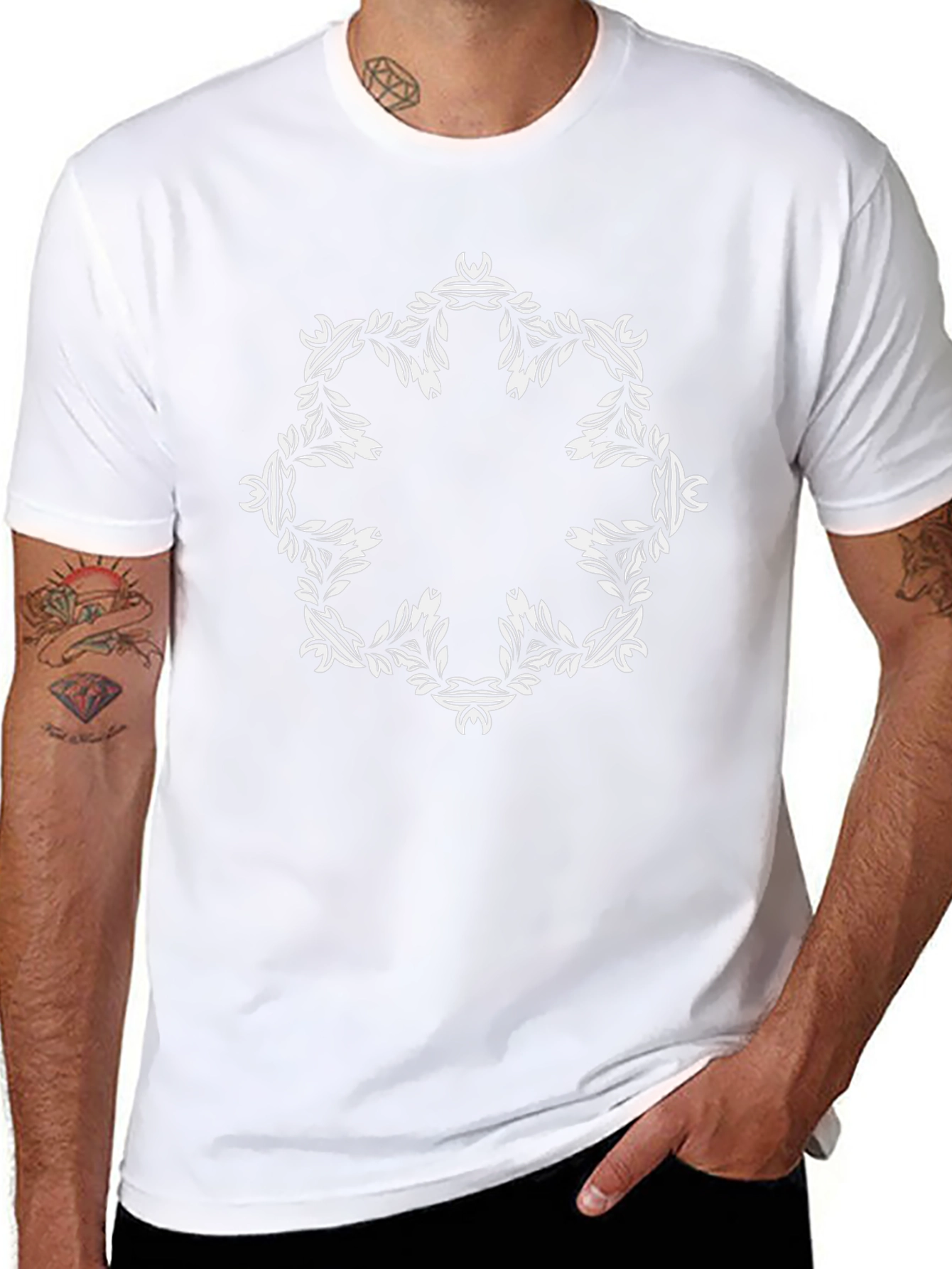Black Tee with Floral Mandala Design