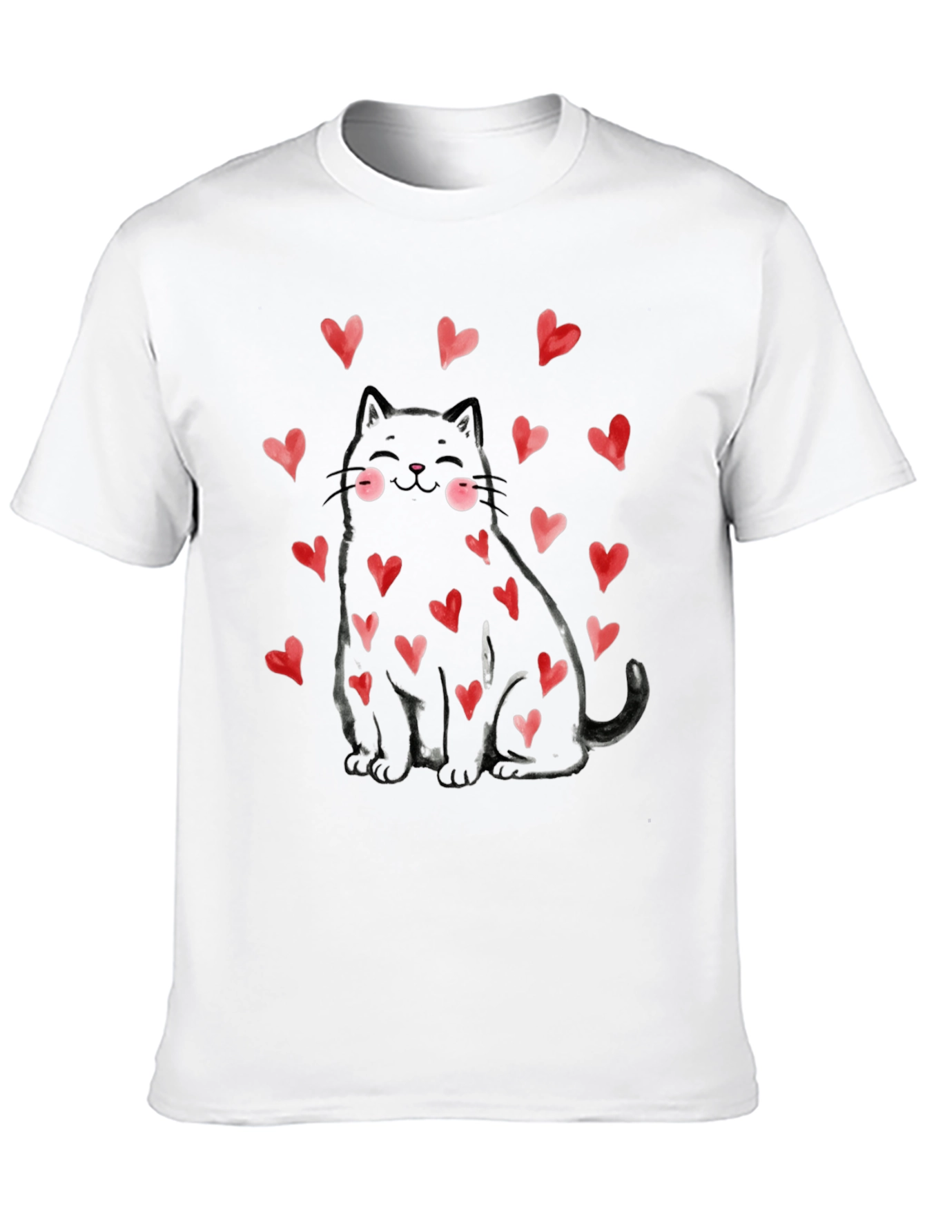 Black Cat with Hearts Graphic Tee