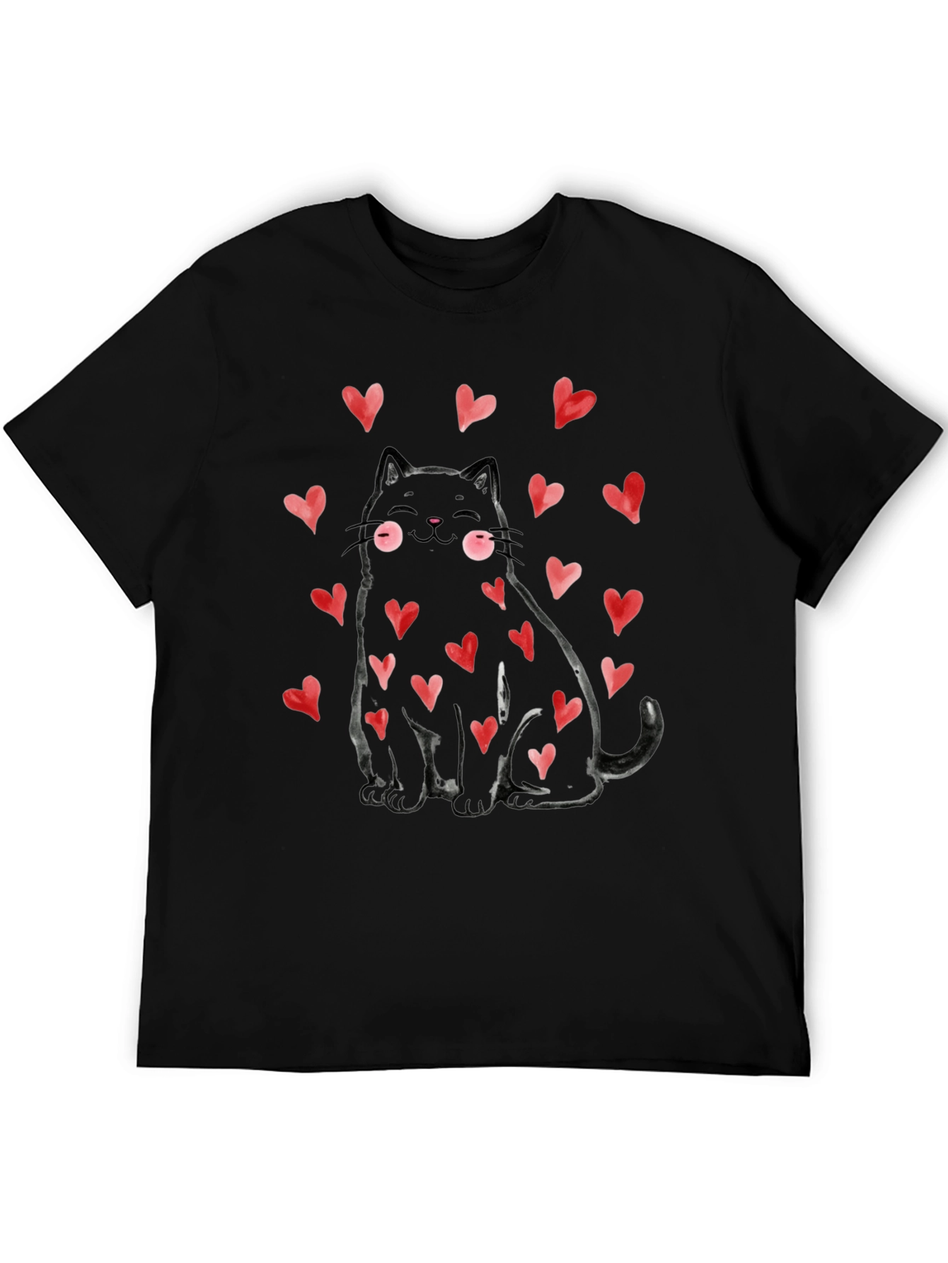 Black Cat with Hearts Graphic Tee