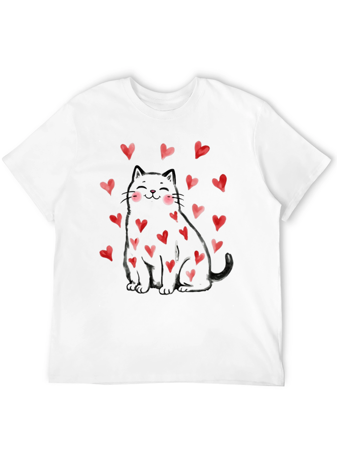 Black Cat with Hearts Graphic Tee