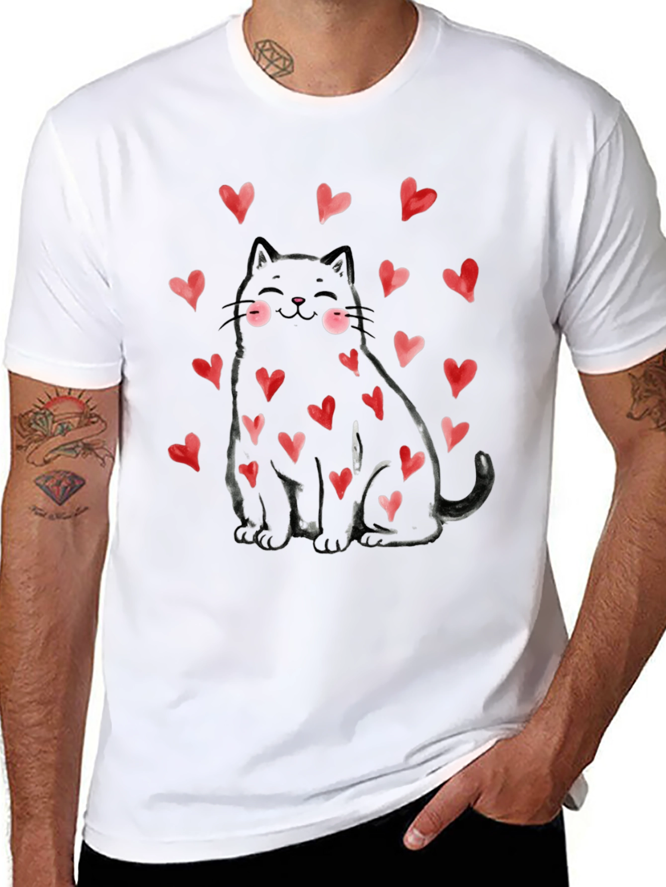 Black Cat with Hearts Graphic Tee