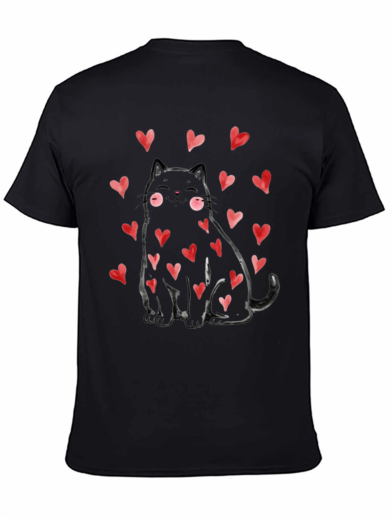 Black Cat with Hearts Graphic Tee