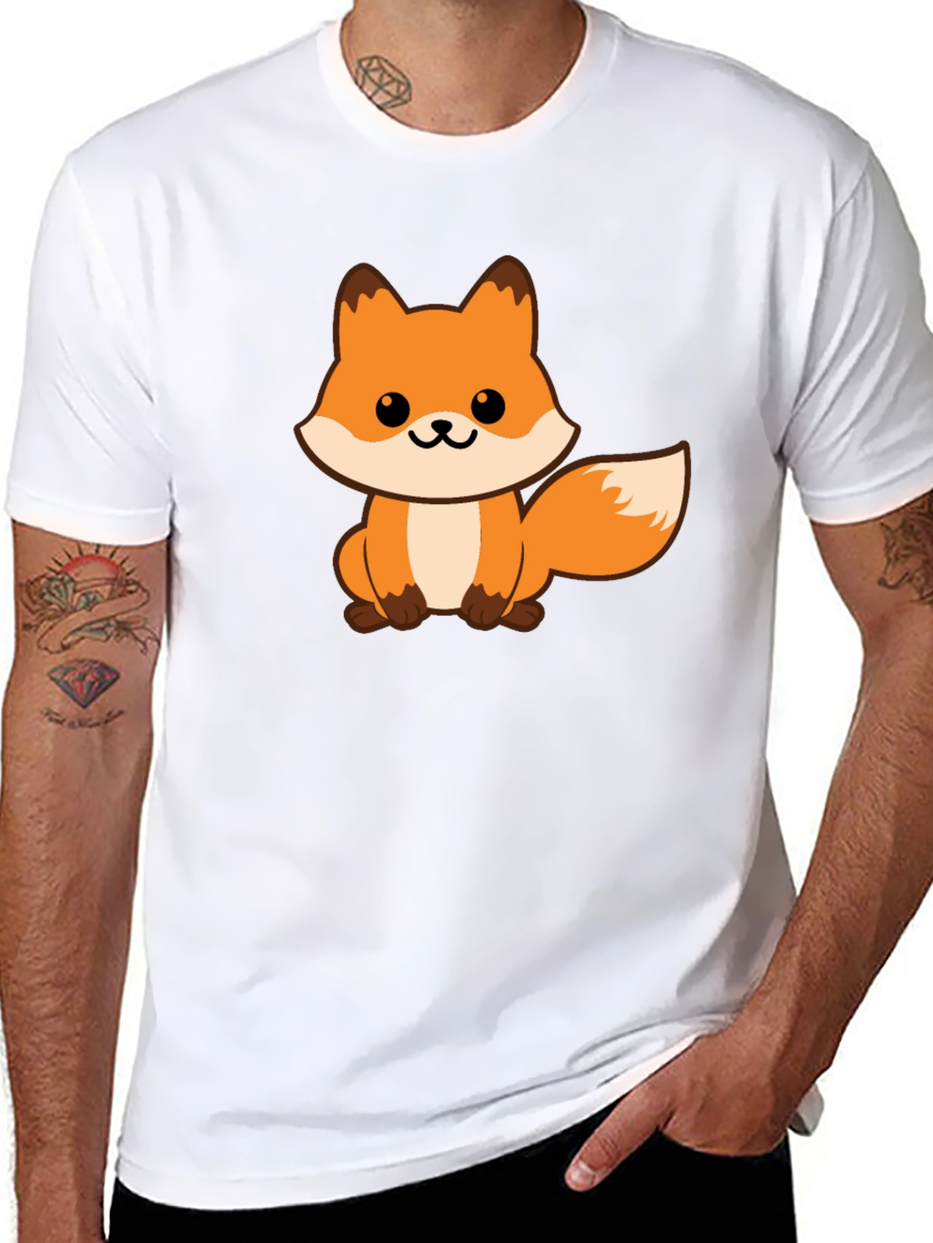 Cute Fox Graphic Black T-Shirt