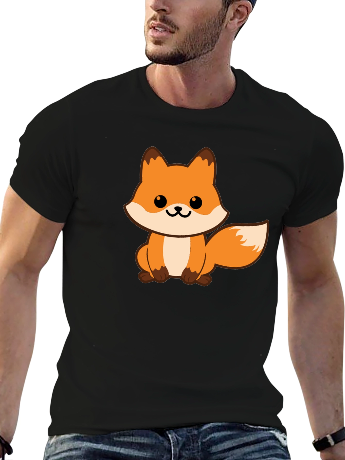 Cute Fox Graphic Black T-Shirt