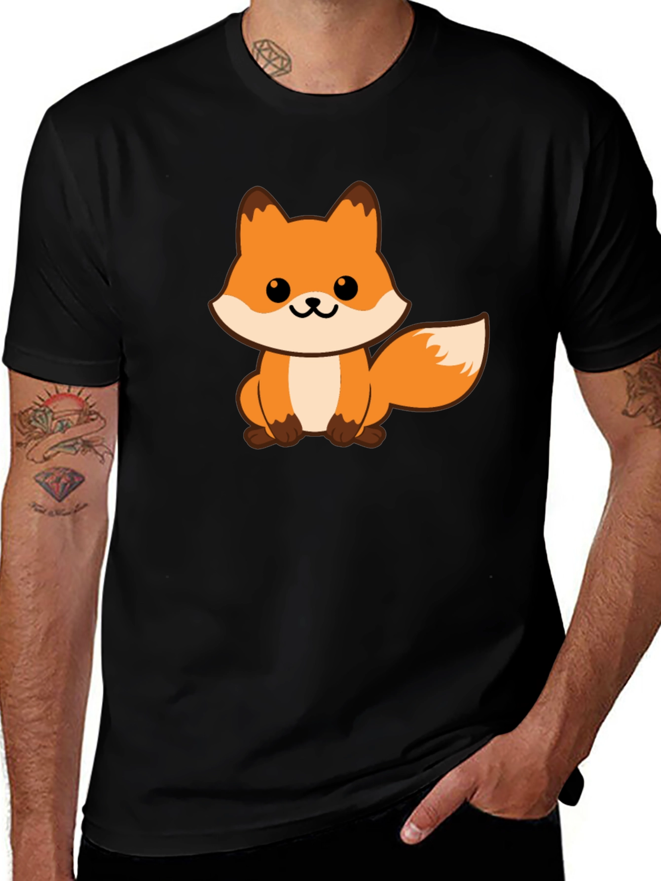 Cute Fox Graphic Black T-Shirt