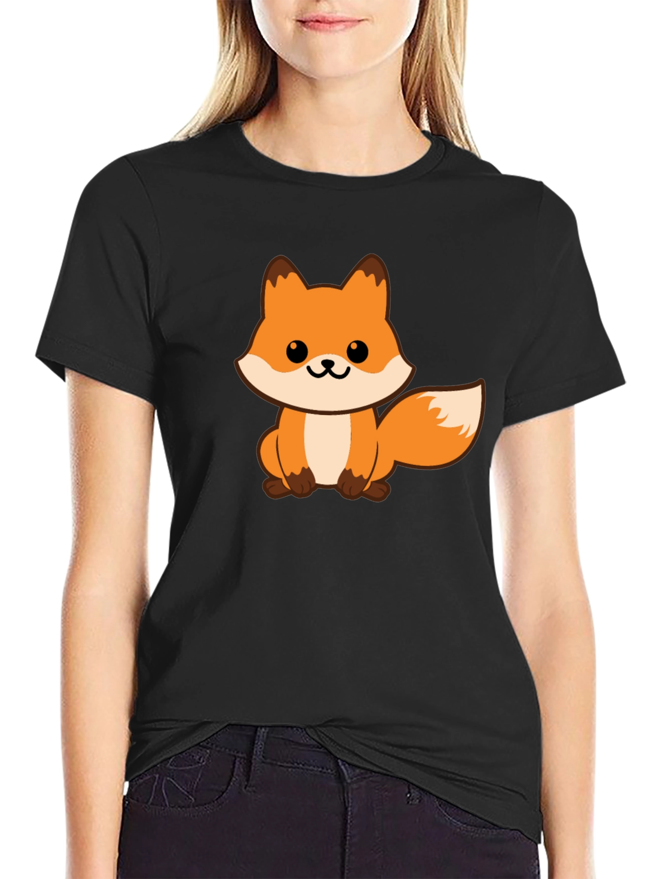 Cute Fox Graphic Black T-Shirt
