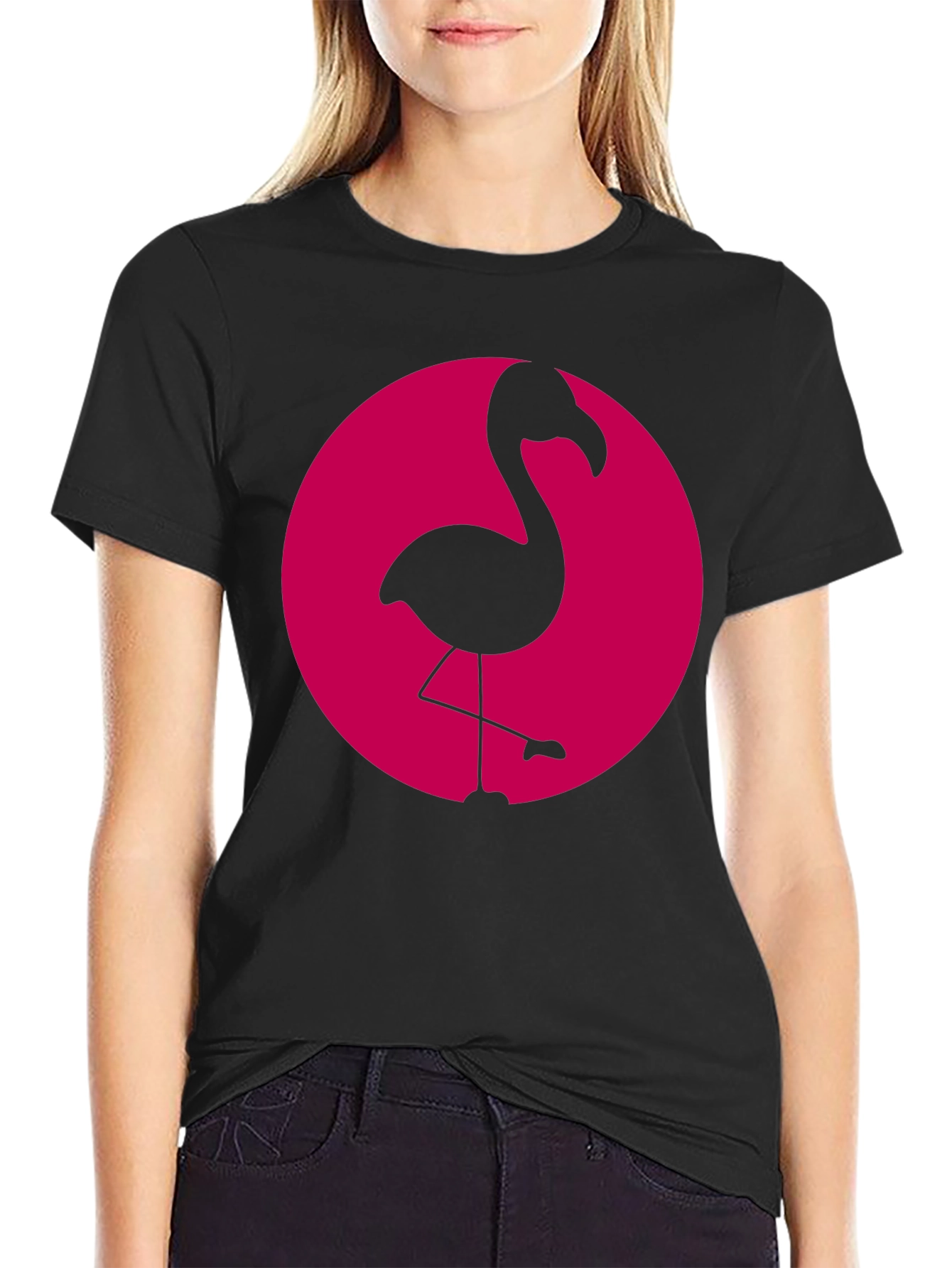 Flamingo Graphic Tee - Black Cotton Casual Shirt