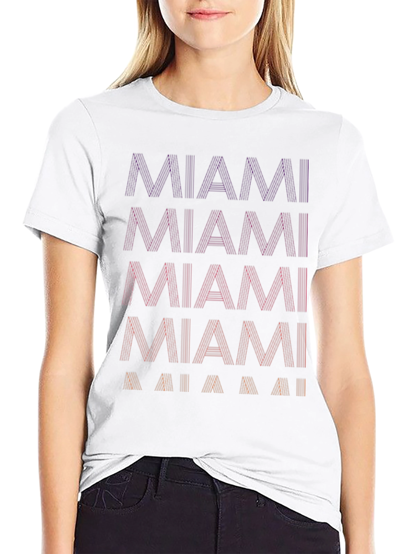 Miami Graphic Tee - Cool Striped Text Design