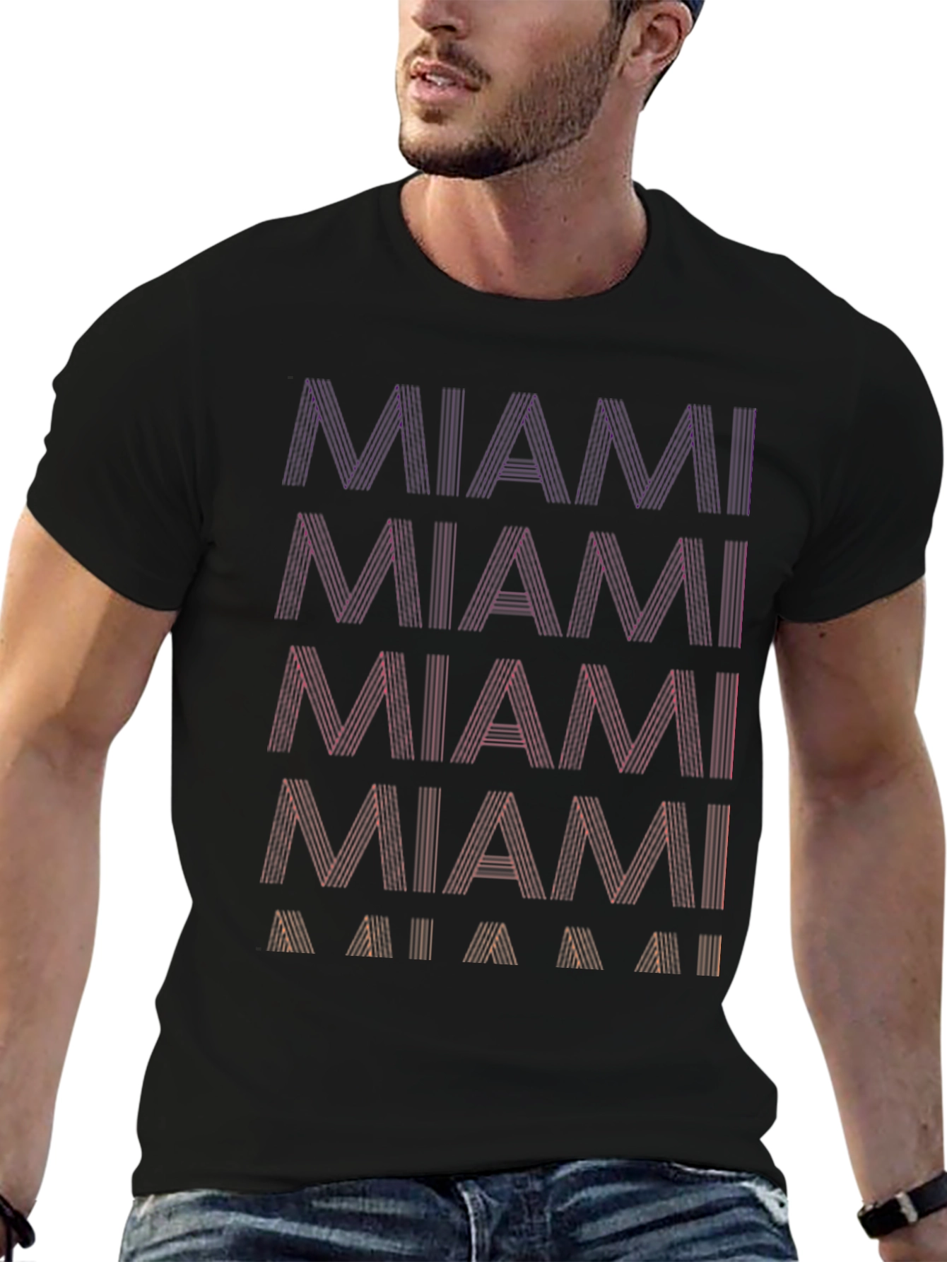 Miami Graphic Tee - Cool Striped Text Design