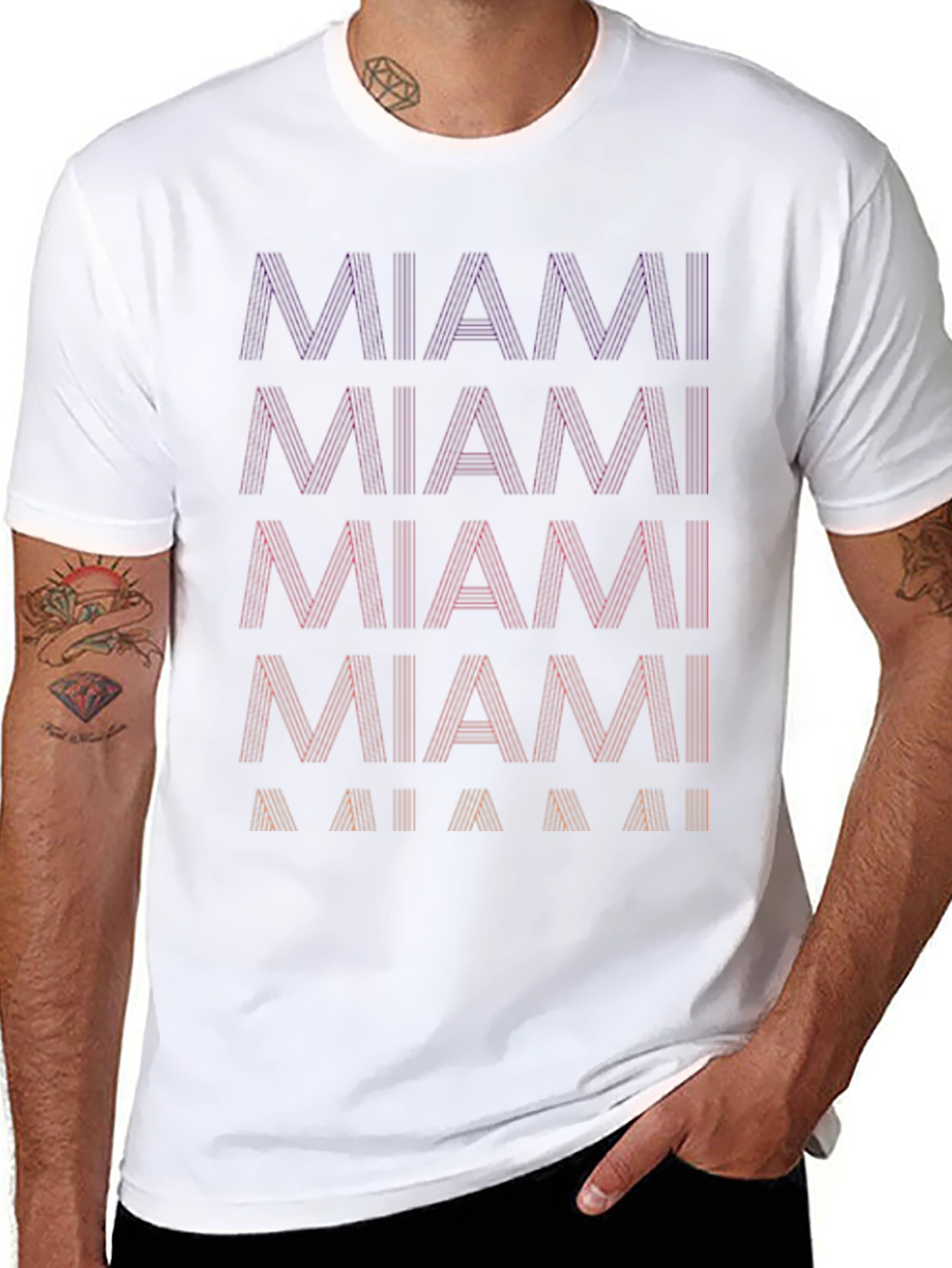 Miami Graphic Tee - Cool Striped Text Design